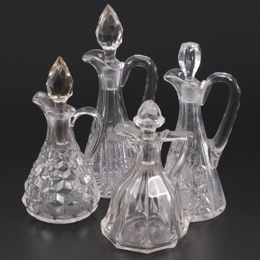 American Brilliant Style and Other Glass Cruets, Early to Mid 20th Century