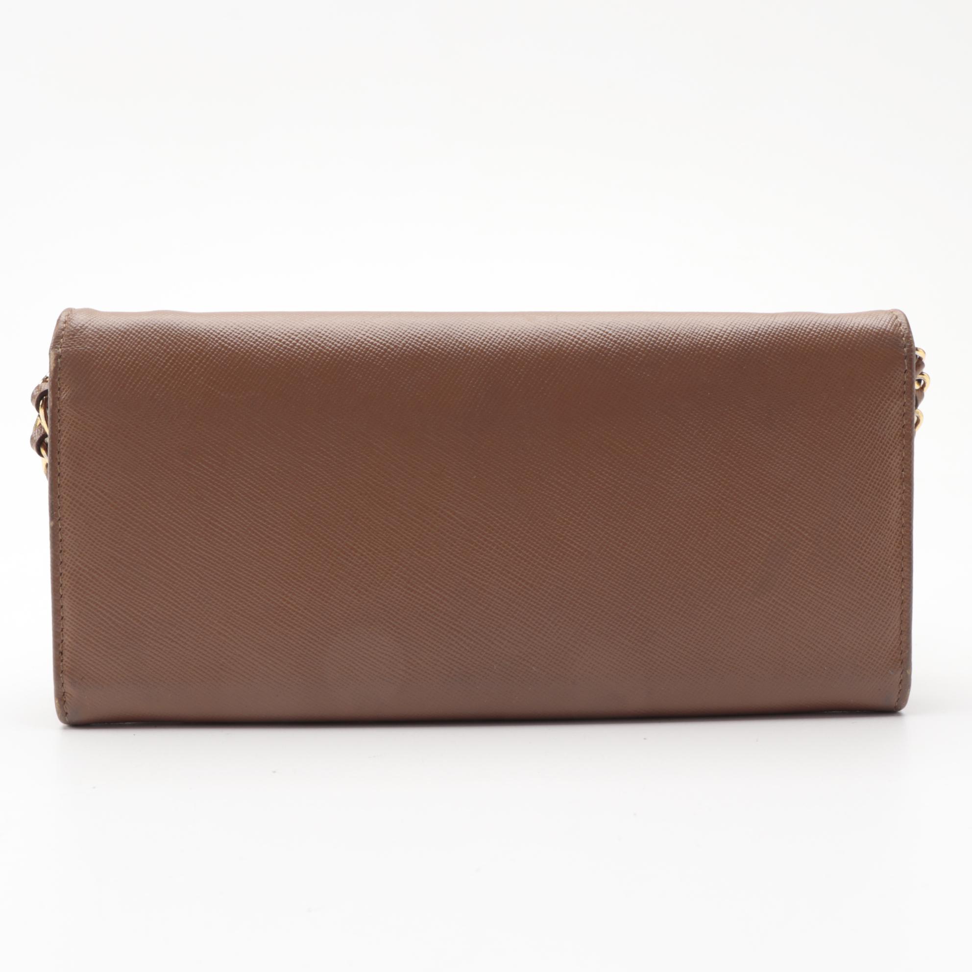 Prada Wallet on Chain in Brown Saffiano Leather