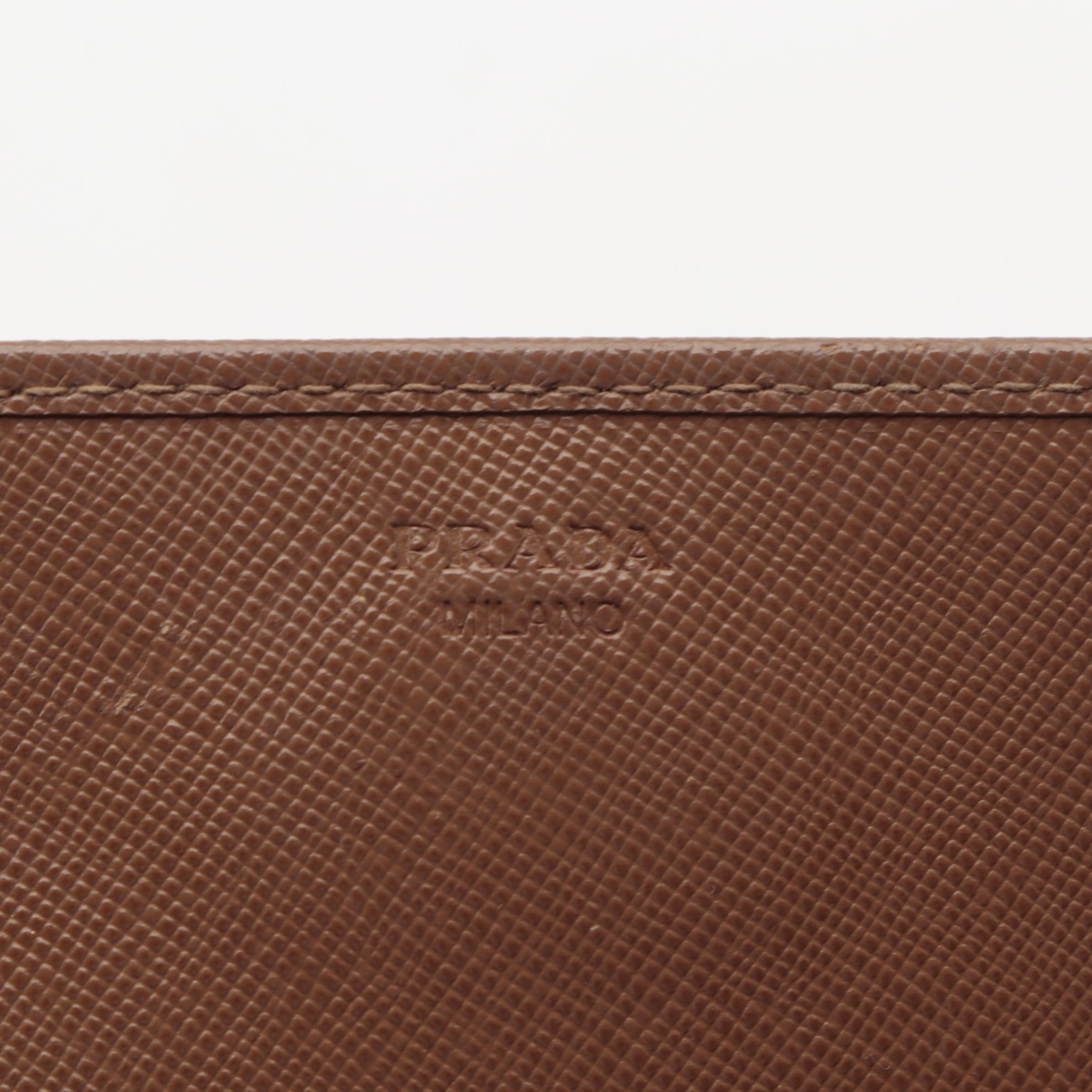 Prada Wallet on Chain in Brown Saffiano Leather