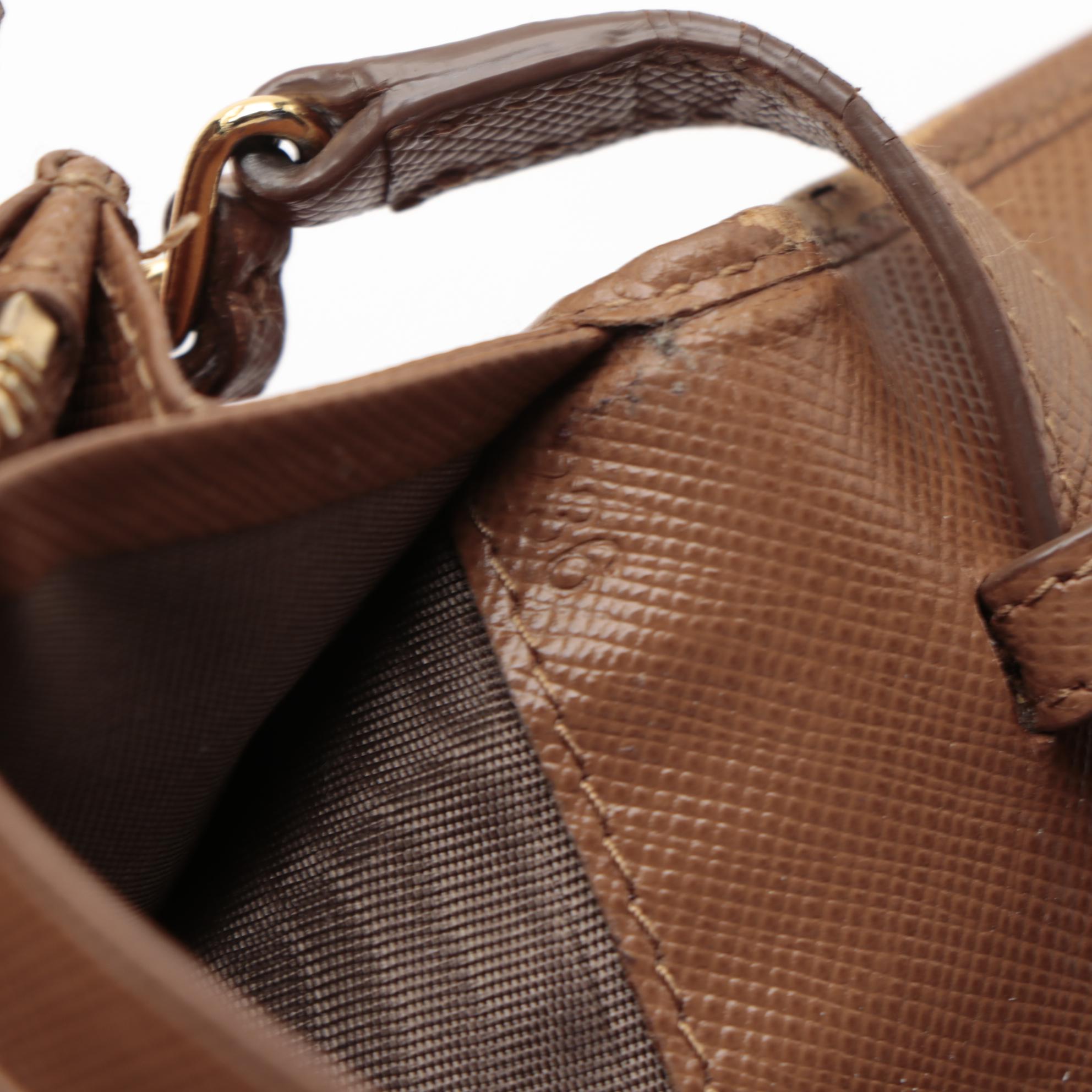 Prada Wallet on Chain in Brown Saffiano Leather