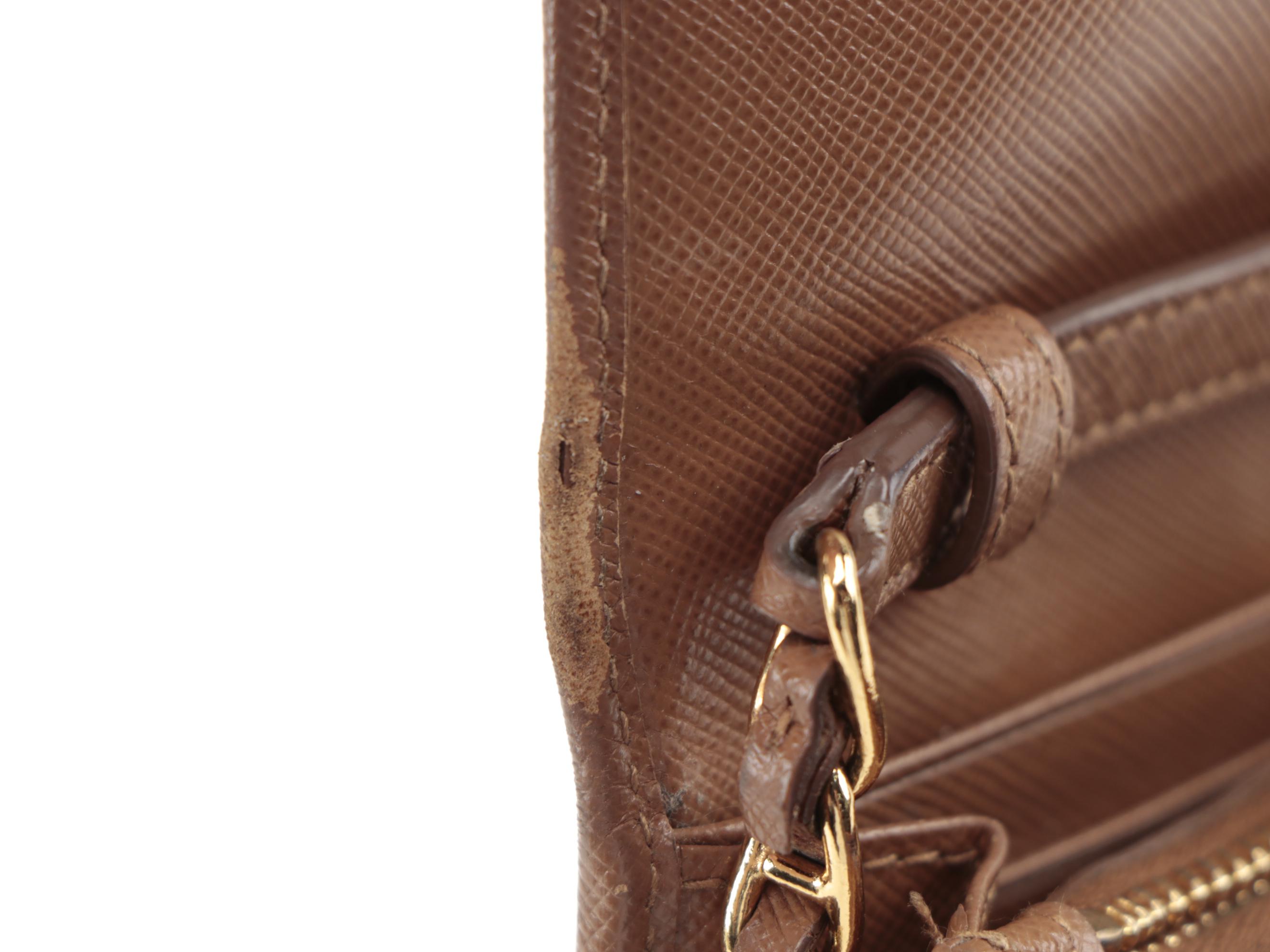 Prada Wallet on Chain in Brown Saffiano Leather