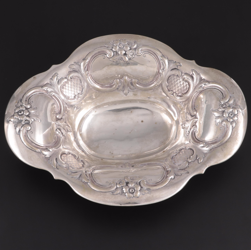 German Baroque Style Repoussé 750 Silver Footed Bowl, Mid-19th Century