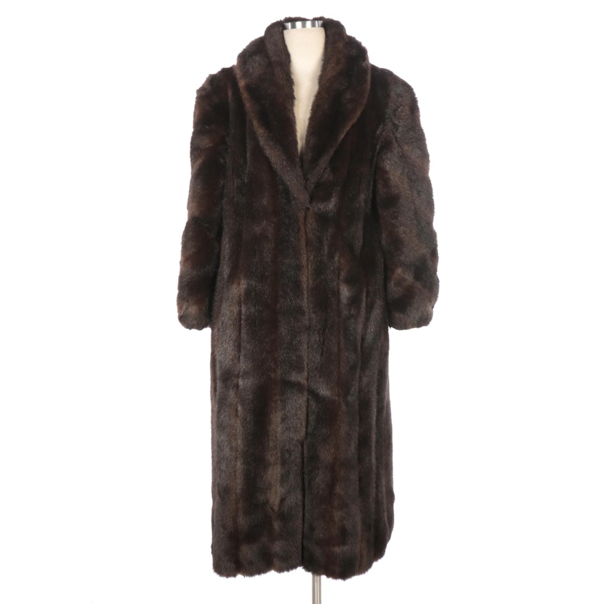 Faux Mink Fur Full-Length Coat with Bracelet Length Sleeves