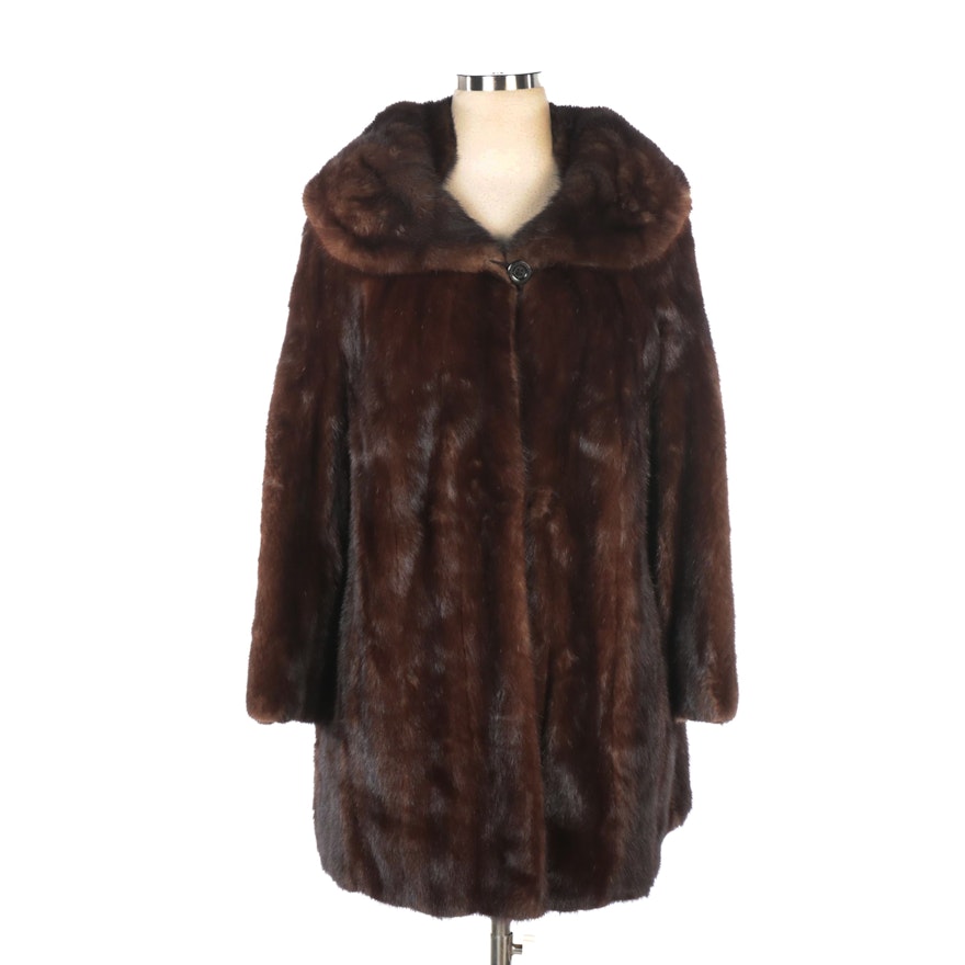 Mahogany Brown Mink Fur Coat with Shawl Collar