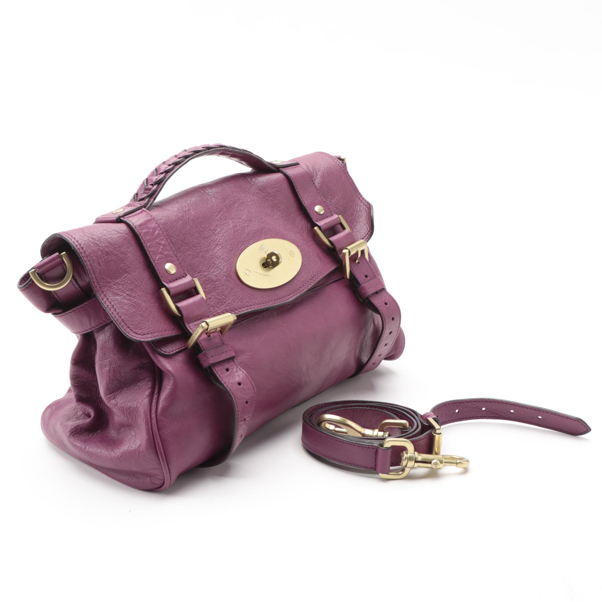 Mulberry Front-Flap Satchel in Plum Calfskin Leather