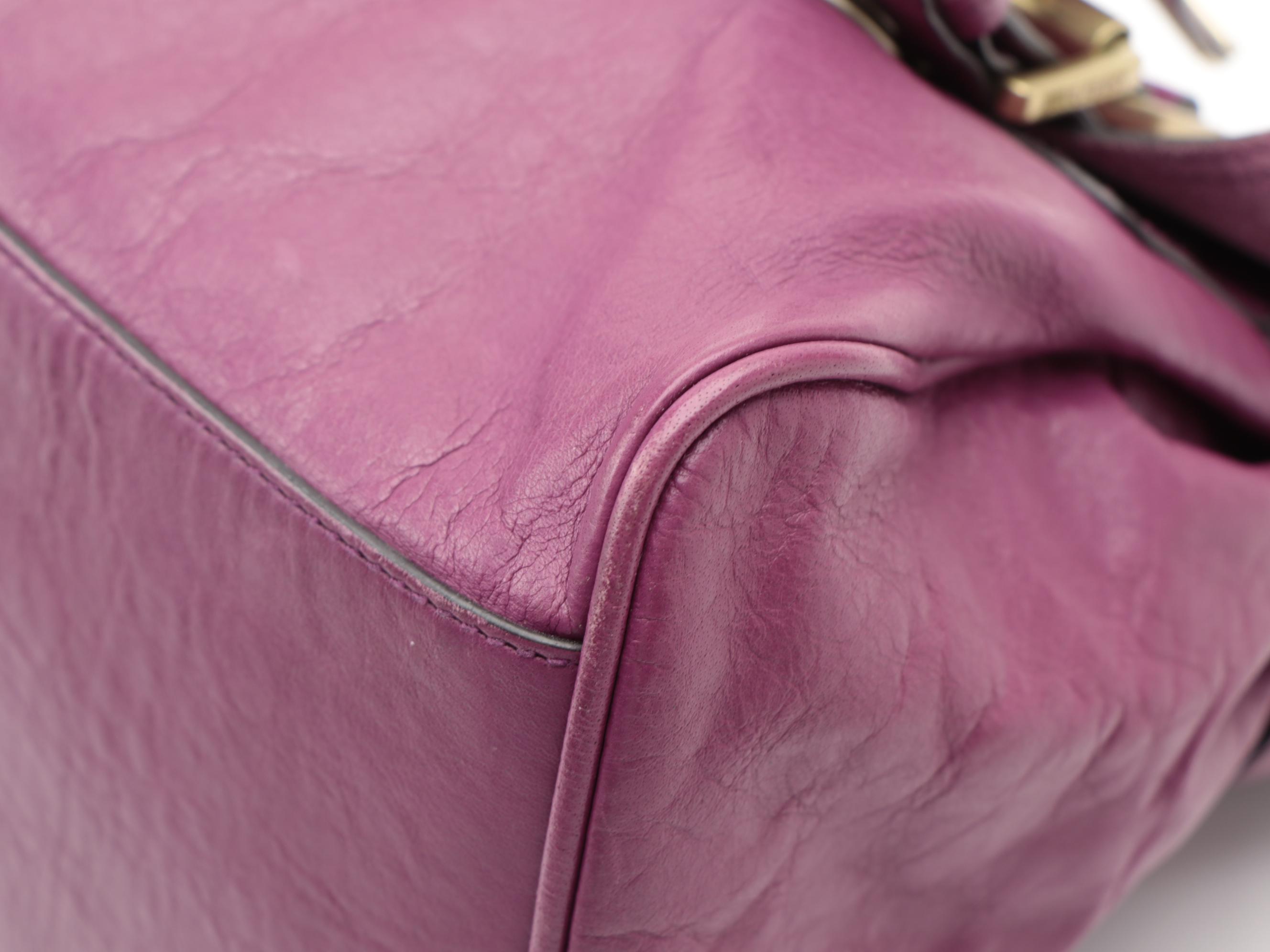 Mulberry Front-Flap Satchel in Plum Calfskin Leather