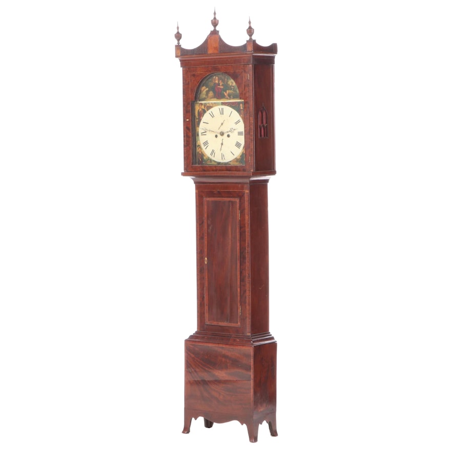 George III Scottish Flame Mahogany Longcase Clock with Barber Pole Inlay