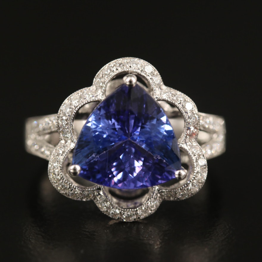 18K 3.74 CT Tanzanite and Diamond Openwork Ring