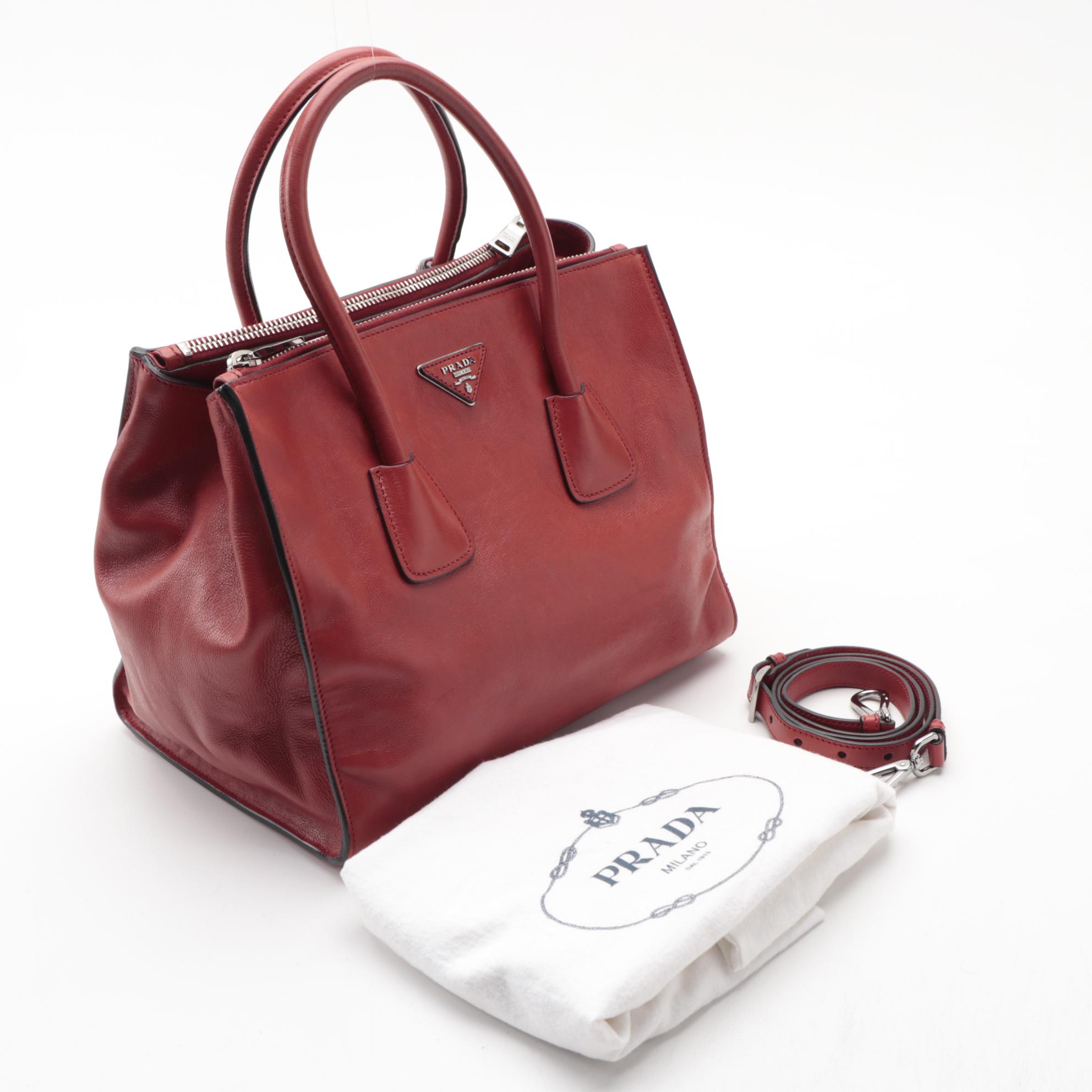 Prada Twin Pocket Tote in Red Glacé Calf Leather