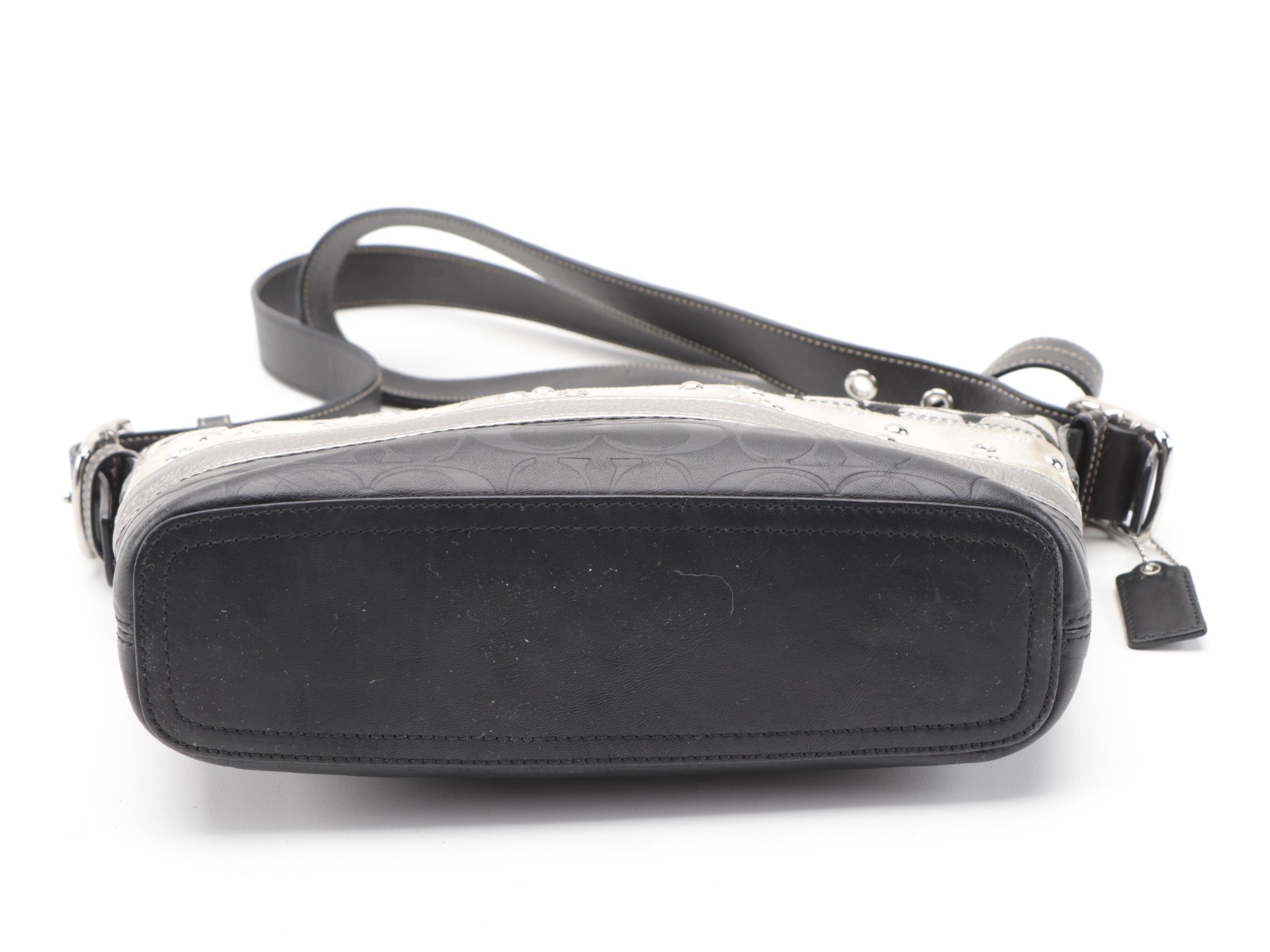 Coach Studded Patchwork Shoulder Bag in Beige and Black