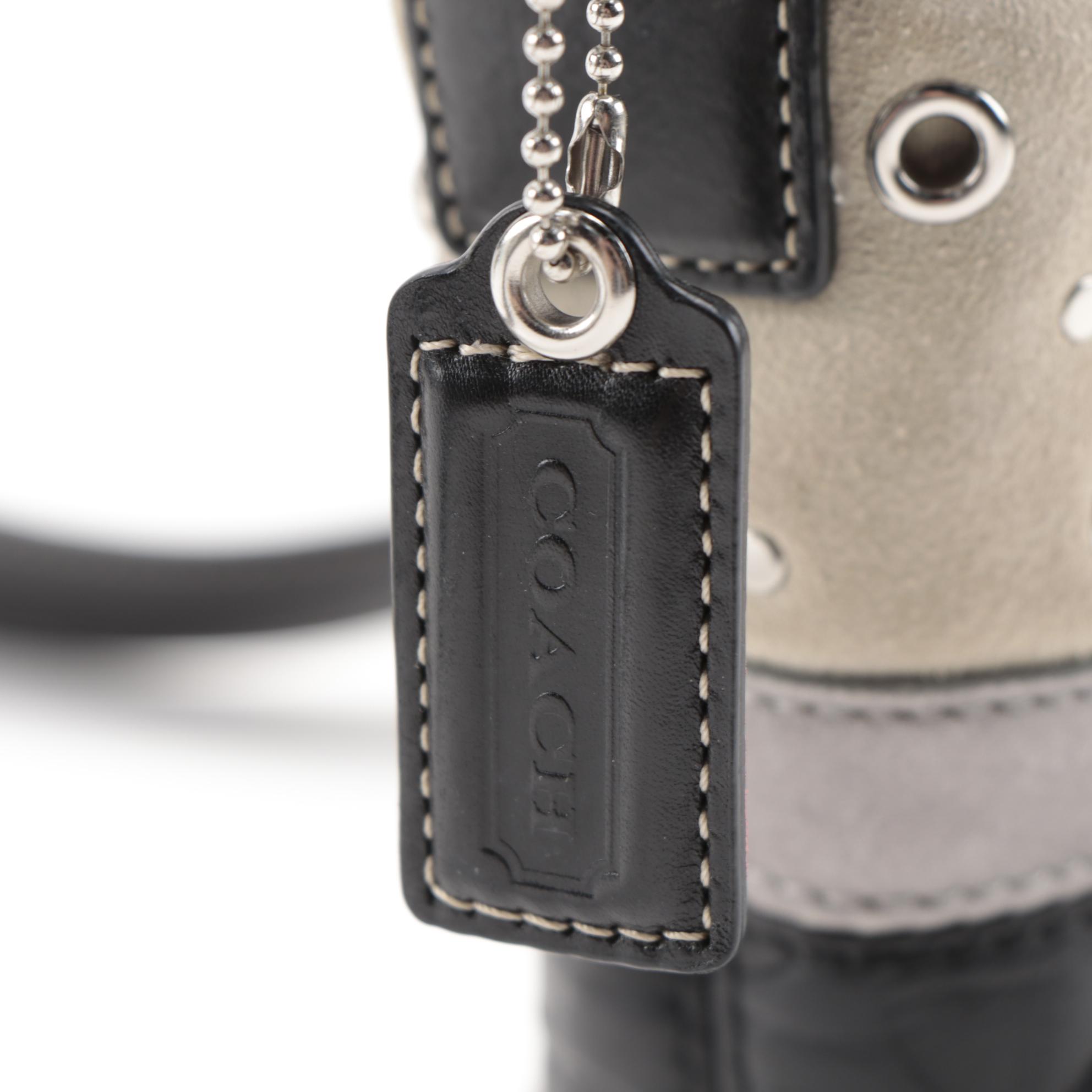 Coach Studded Patchwork Shoulder Bag in Beige and Black