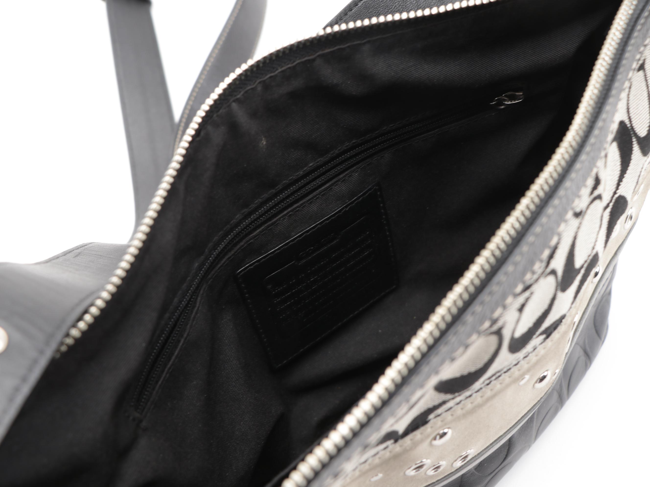 Coach Studded Patchwork Shoulder Bag in Beige and Black