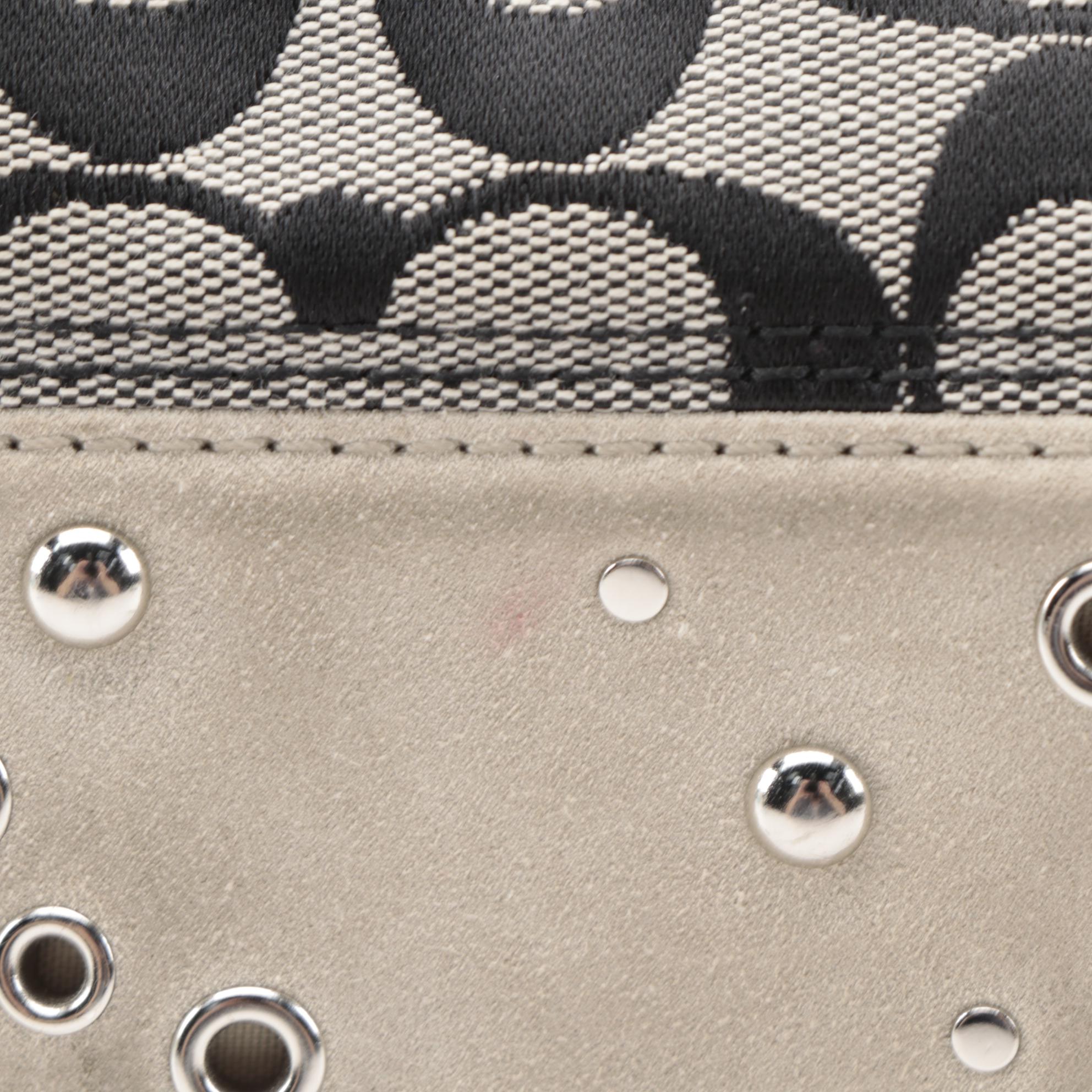 Coach Studded Patchwork Shoulder Bag in Beige and Black