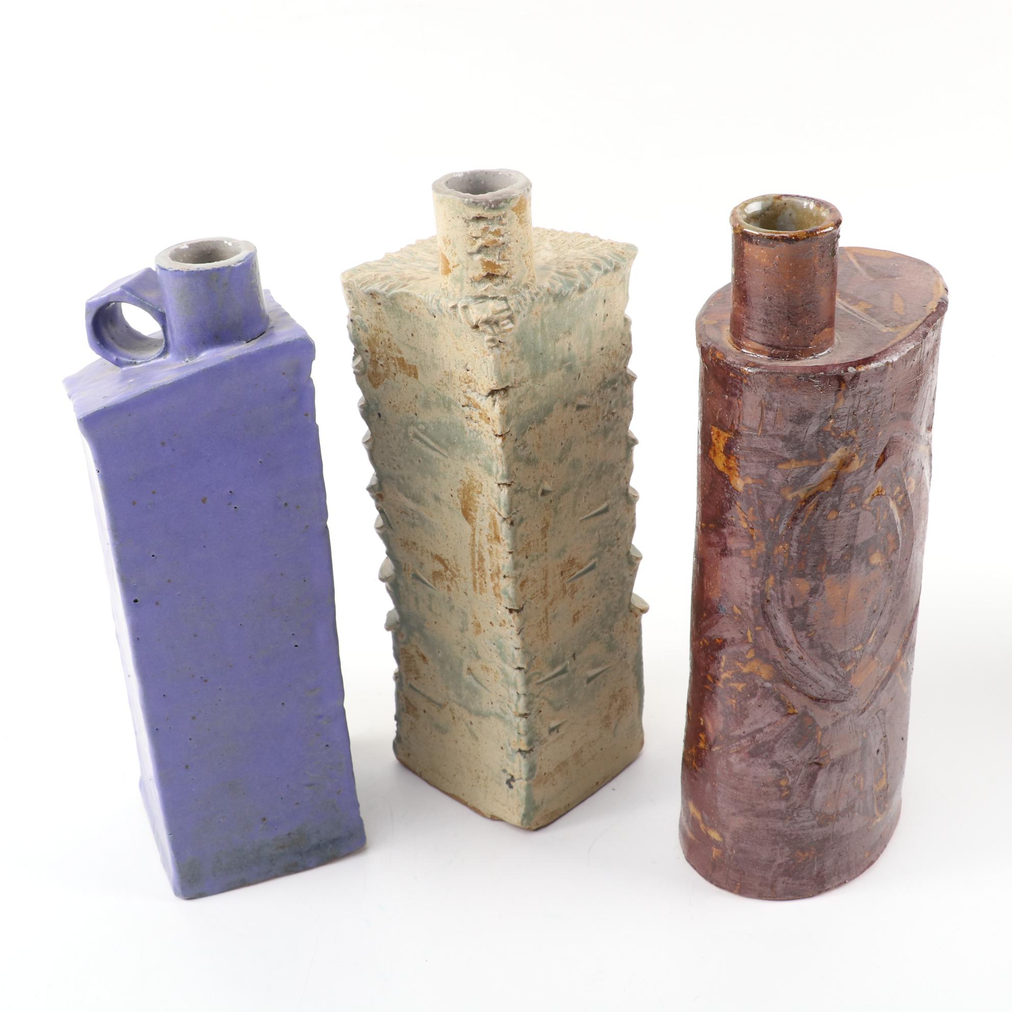 Studio Style Slab-Built Stoneware Bottle Vases