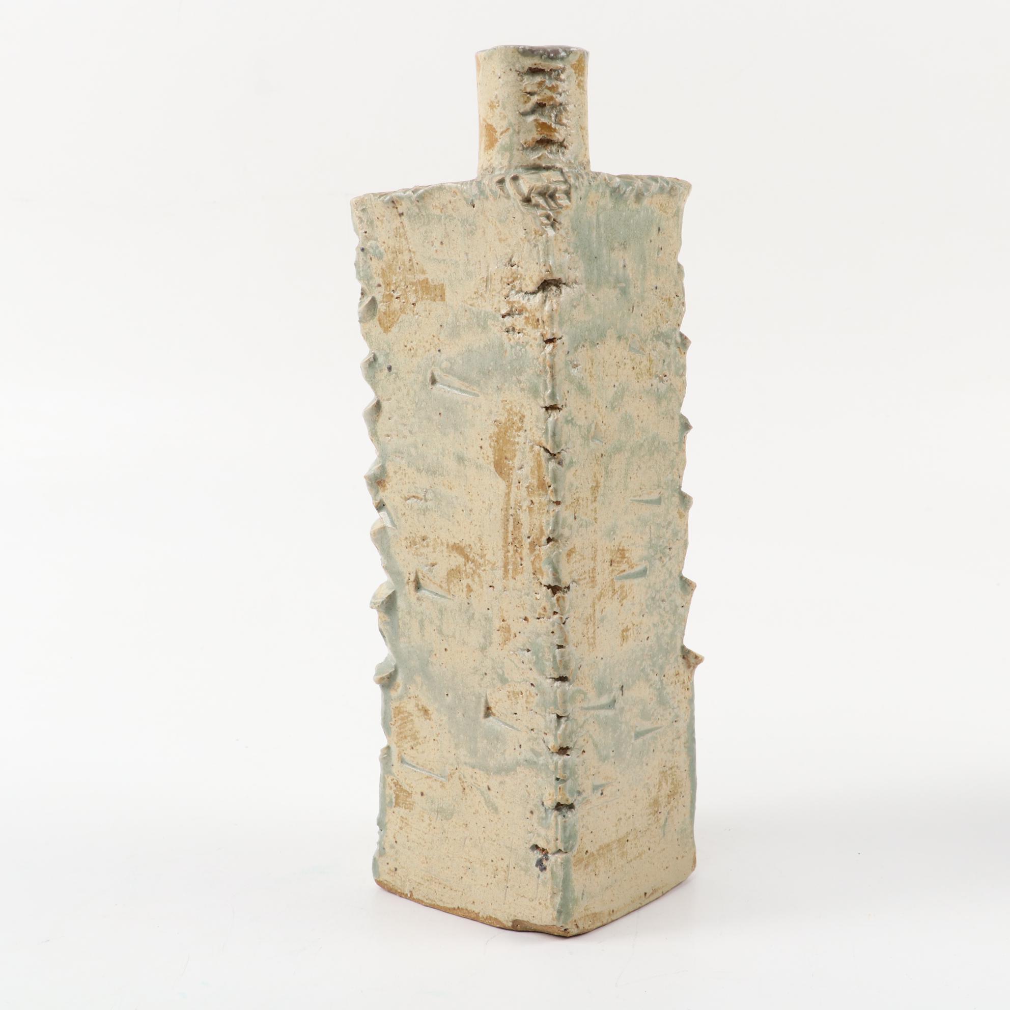 Studio Style Slab-Built Stoneware Bottle Vases