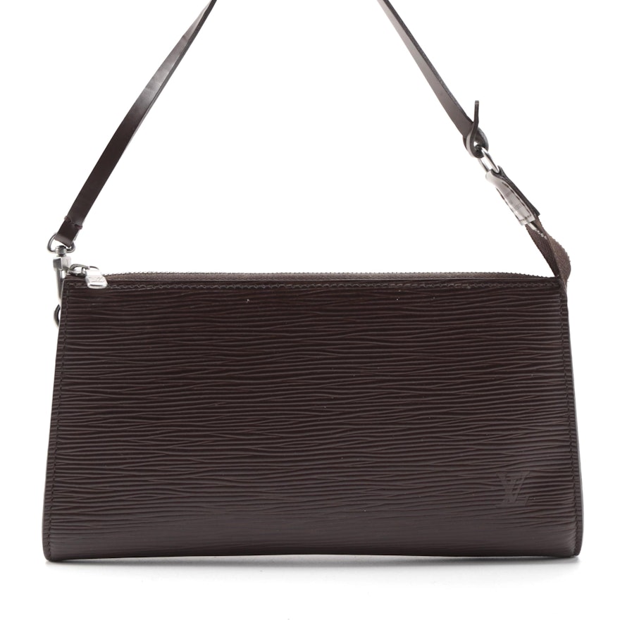 Louis Vuitton Pochette Clutch Handbag in Moka Epi and Smooth Leather