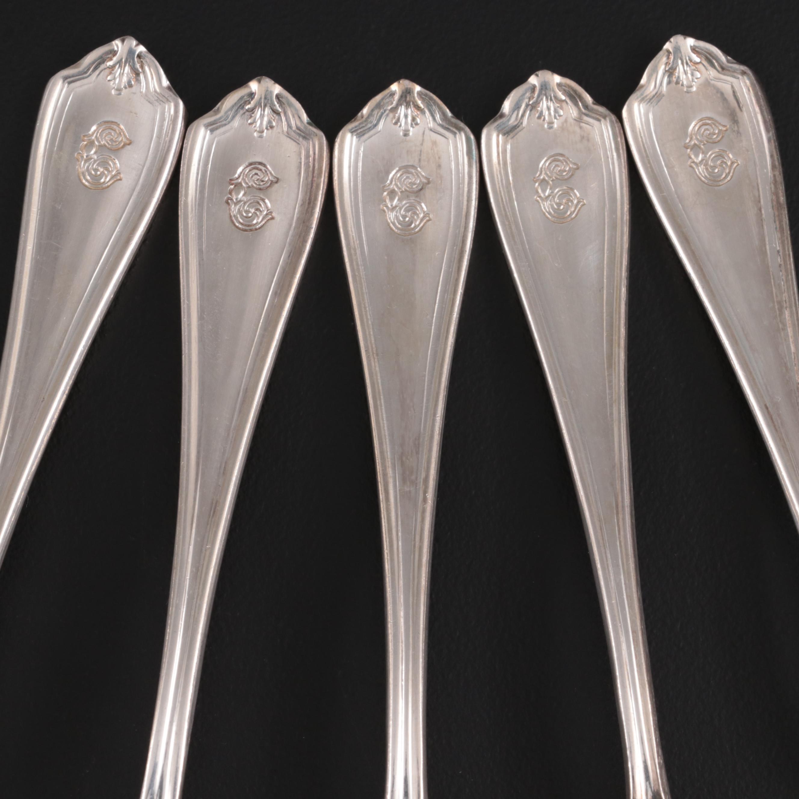 Gorham and Other Hotel Silver Plate Tableware with Cobalt Glass Shakers