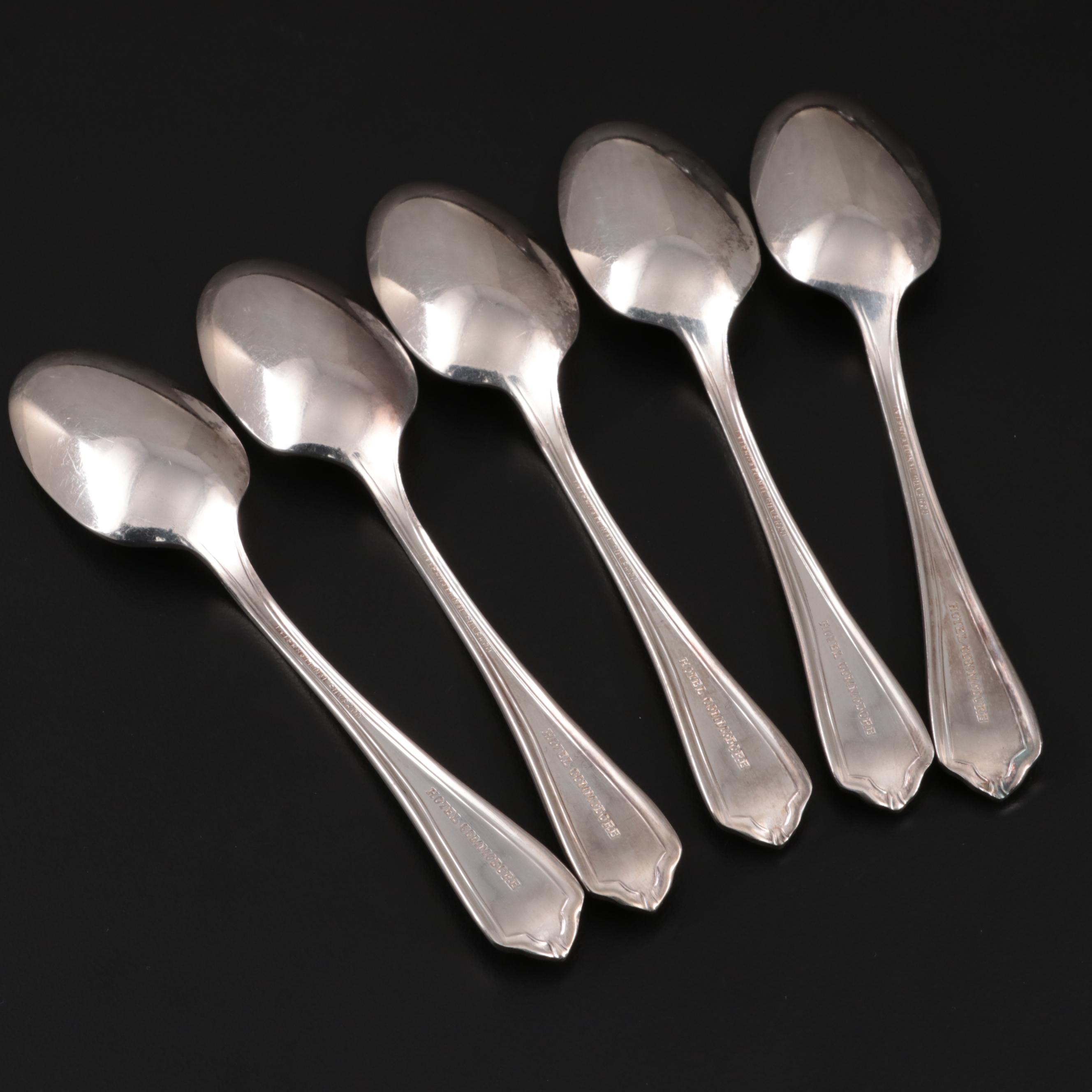 Gorham and Other Hotel Silver Plate Tableware with Cobalt Glass Shakers