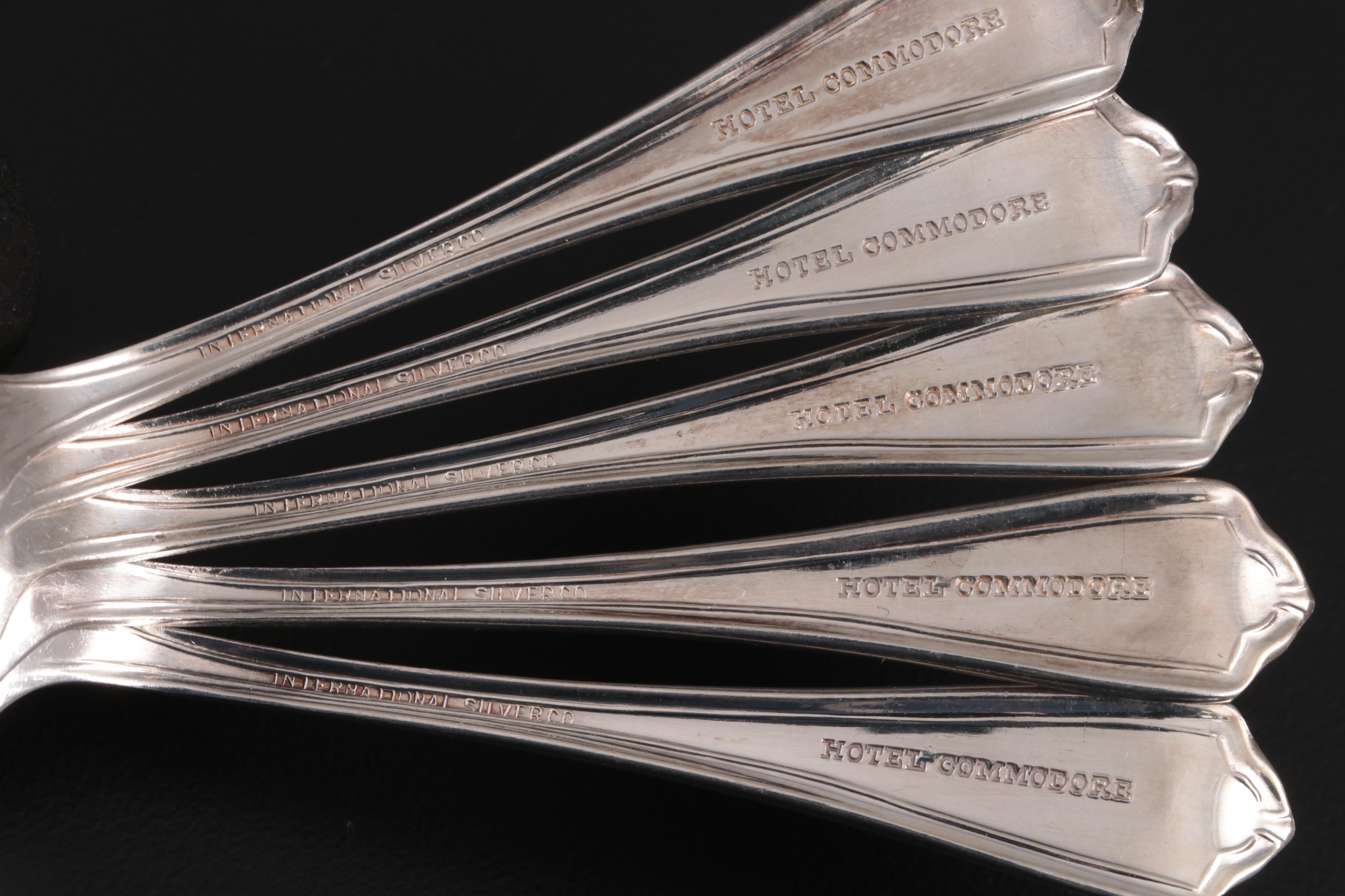 Gorham and Other Hotel Silver Plate Tableware with Cobalt Glass Shakers