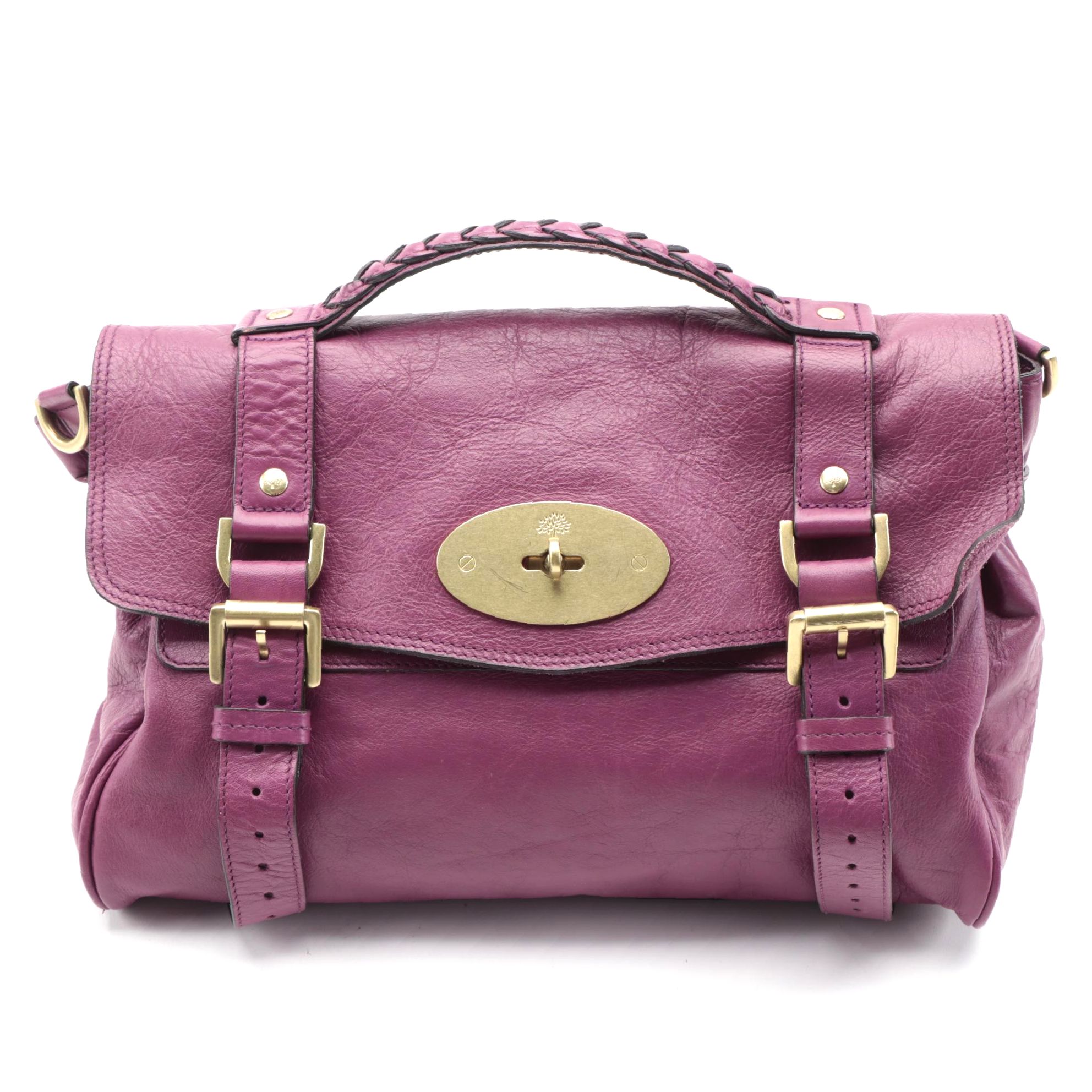 Mulberry Front-Flap Satchel in Plum Calfskin Leather