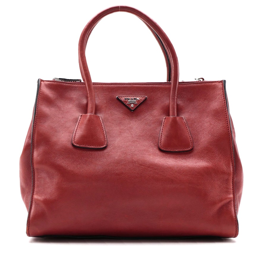 Prada Twin Pocket Tote in Red Glacé Calf Leather