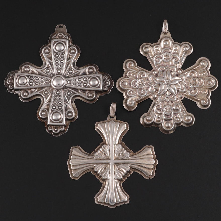 Reed & Barton "Christmas Cross" Sterling Silver Ornaments, Late 20th Century