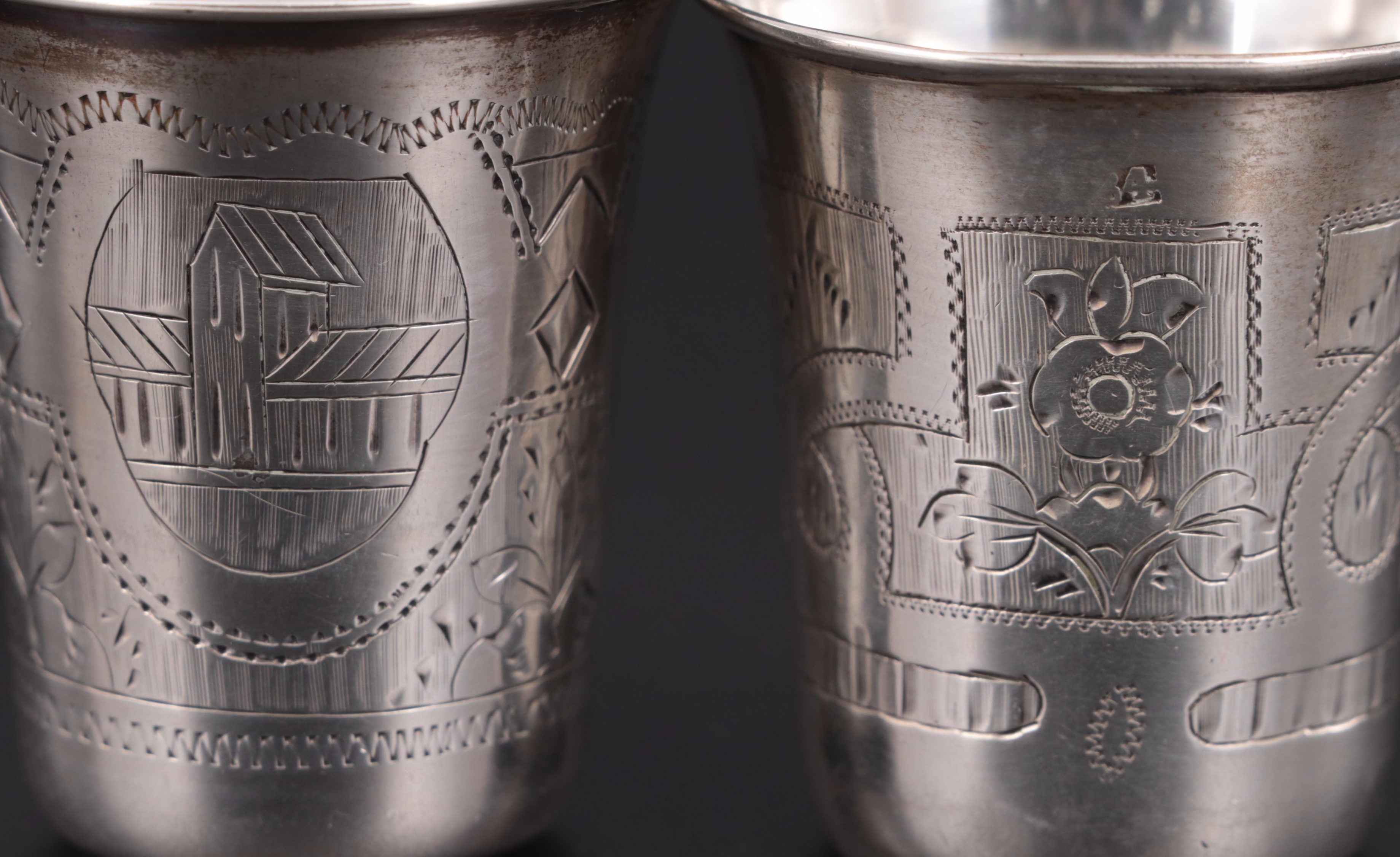 Russian Chased 875 Silver Vodka Cups; Late 19th Century
