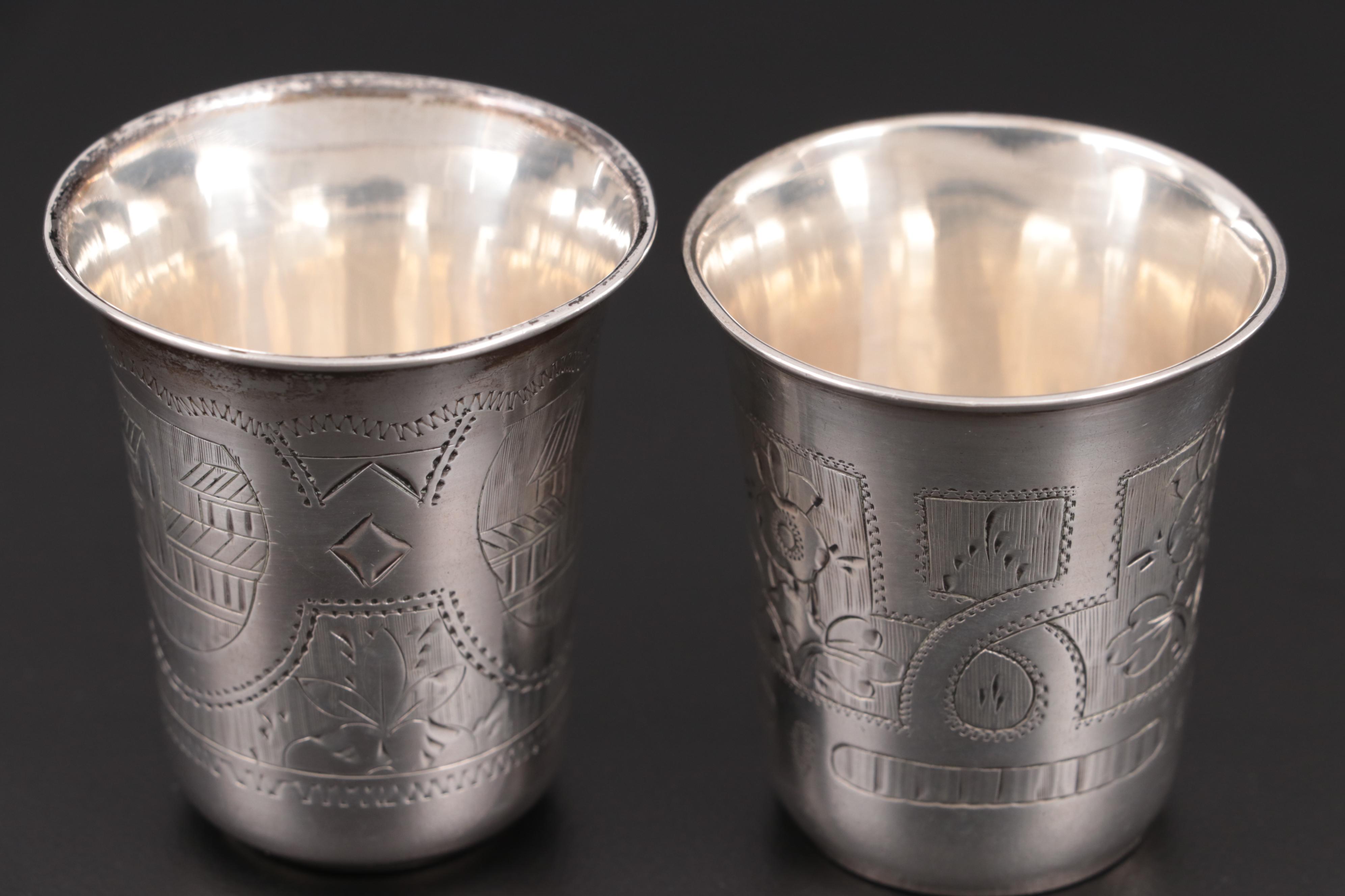Russian Chased 875 Silver Vodka Cups; Late 19th Century