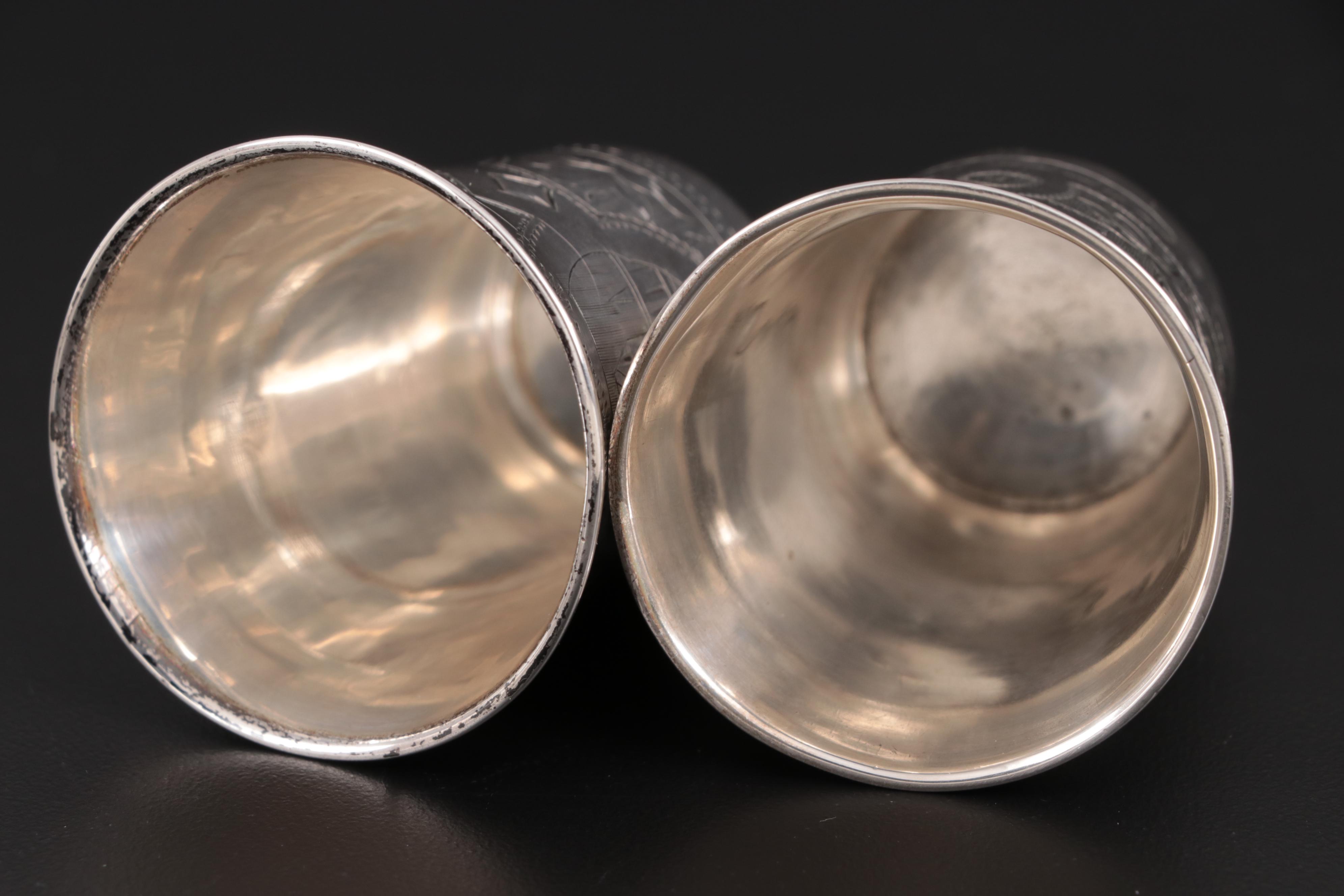 Russian Chased 875 Silver Vodka Cups; Late 19th Century