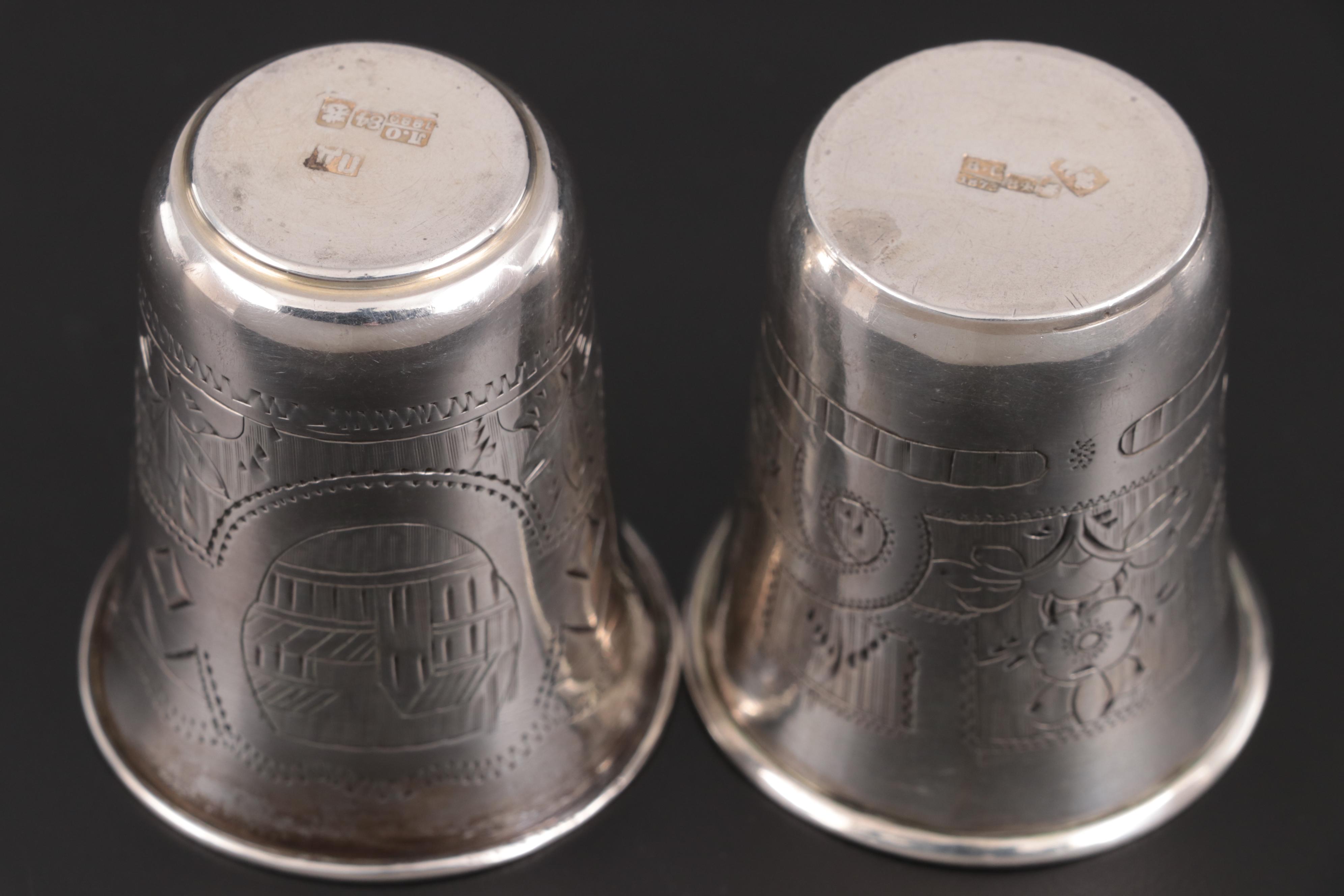 Russian Chased 875 Silver Vodka Cups; Late 19th Century