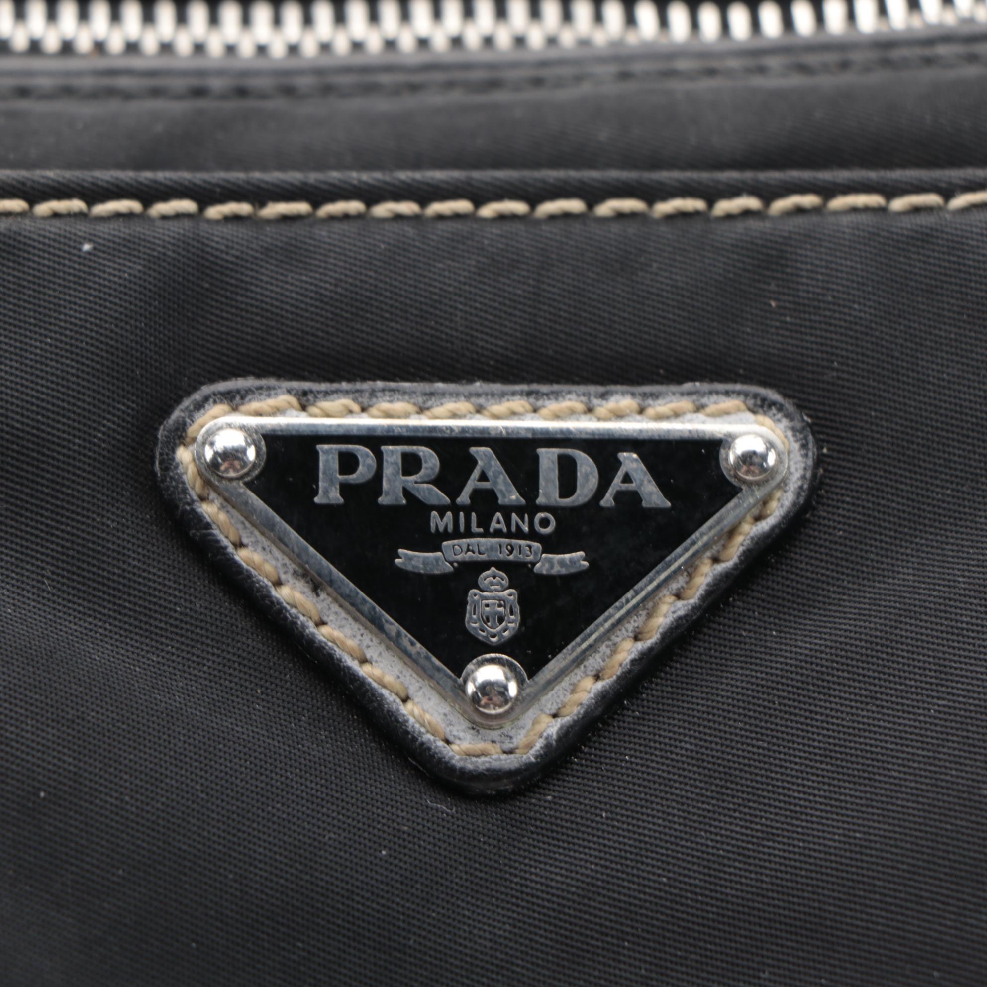 Prada Tessuto Satchel Bag in Black Nylon with Leather Trim
