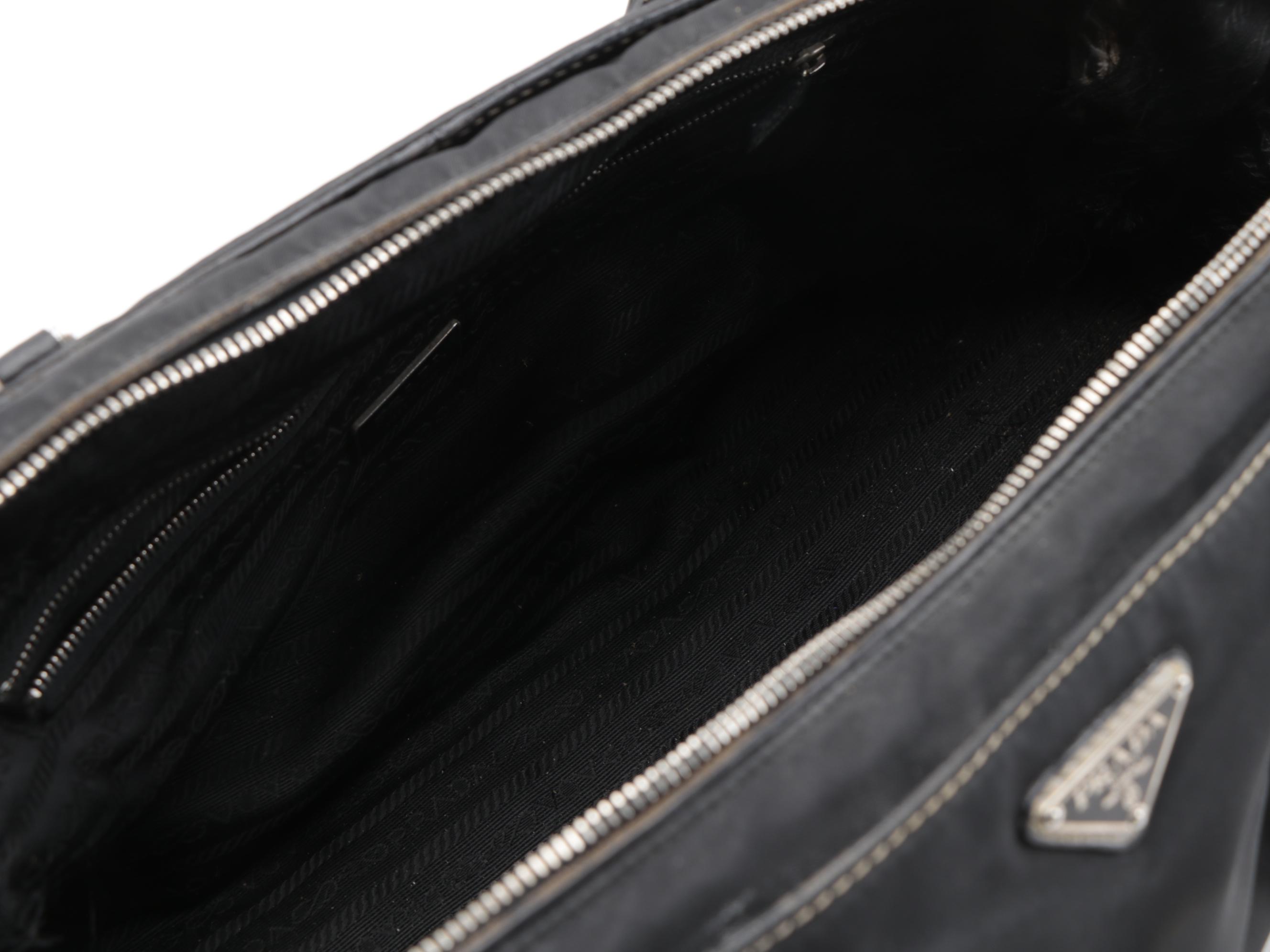 Prada Tessuto Satchel Bag in Black Nylon with Leather Trim