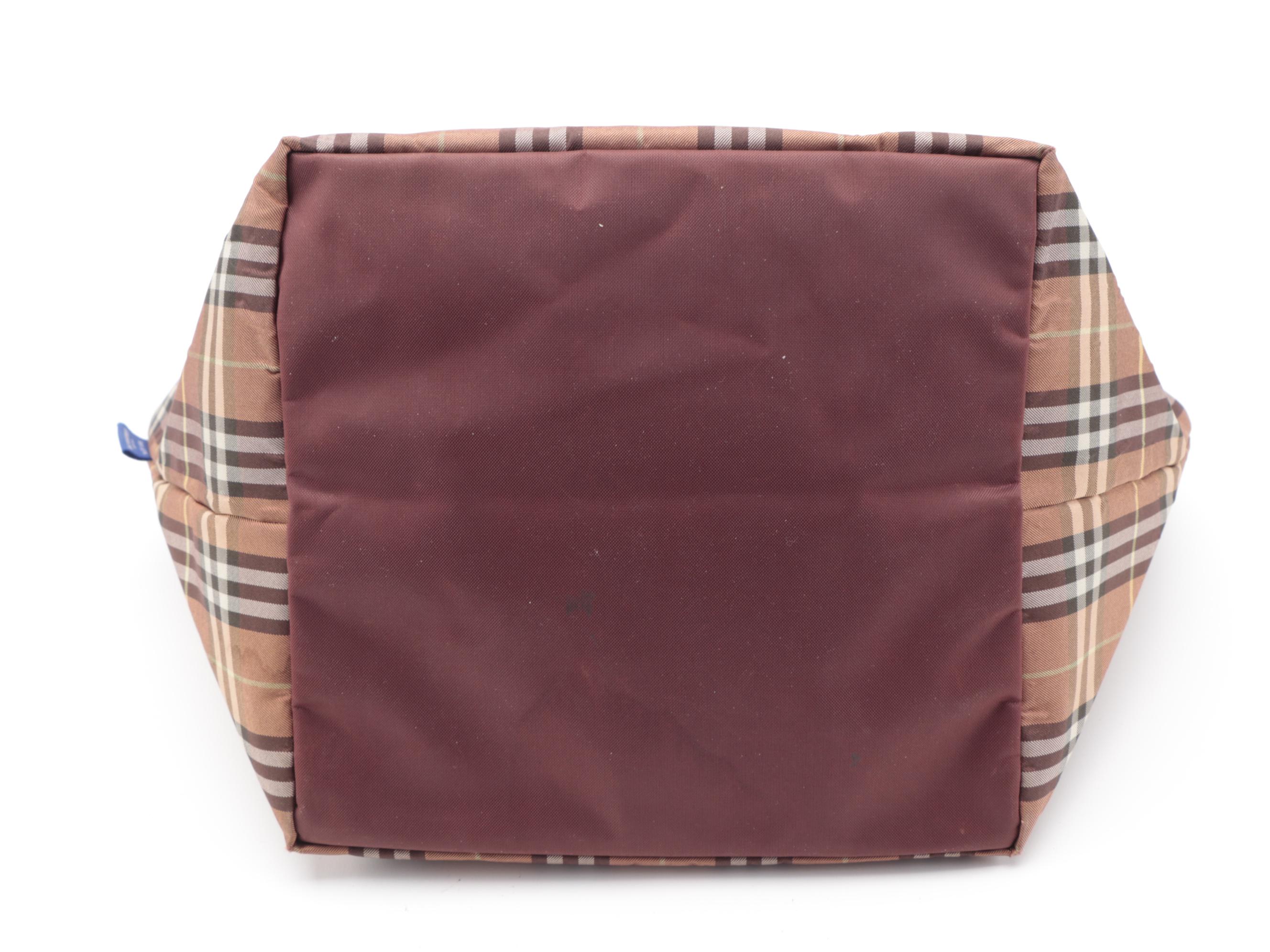 Burberry Blue Label Check Tote Bag with Black Leather Handles