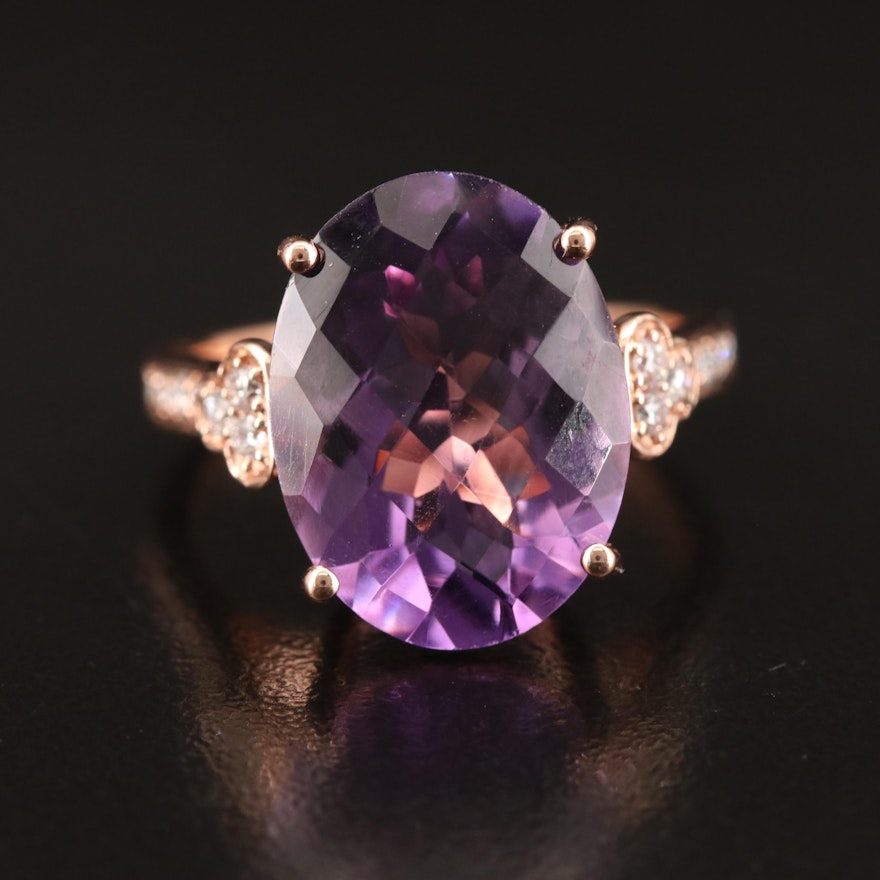 14K 8.28 CT Amethyst and Diamond Statement Ring