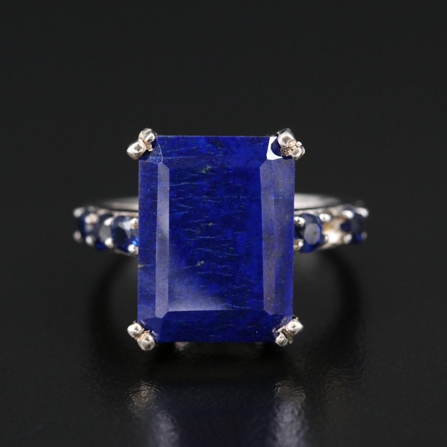 Sterling Silver Lapis Lazuli and Kyanite Statement Ring