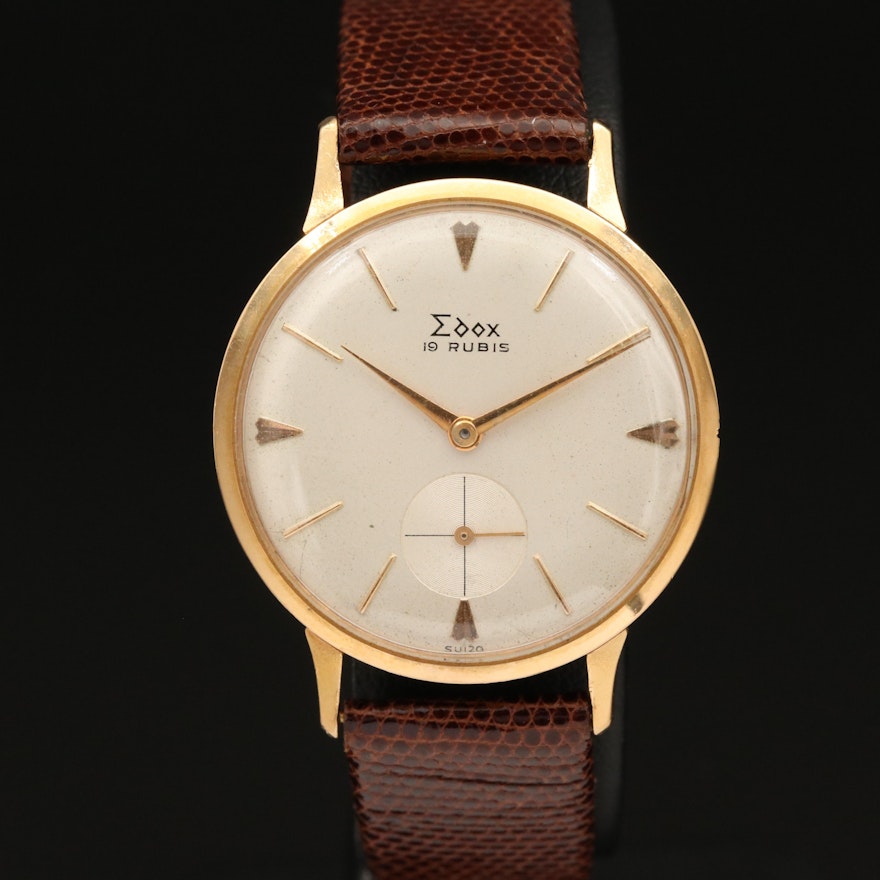 Vintage Edox 18K Yellow Gold Stem Wind Wristwatch