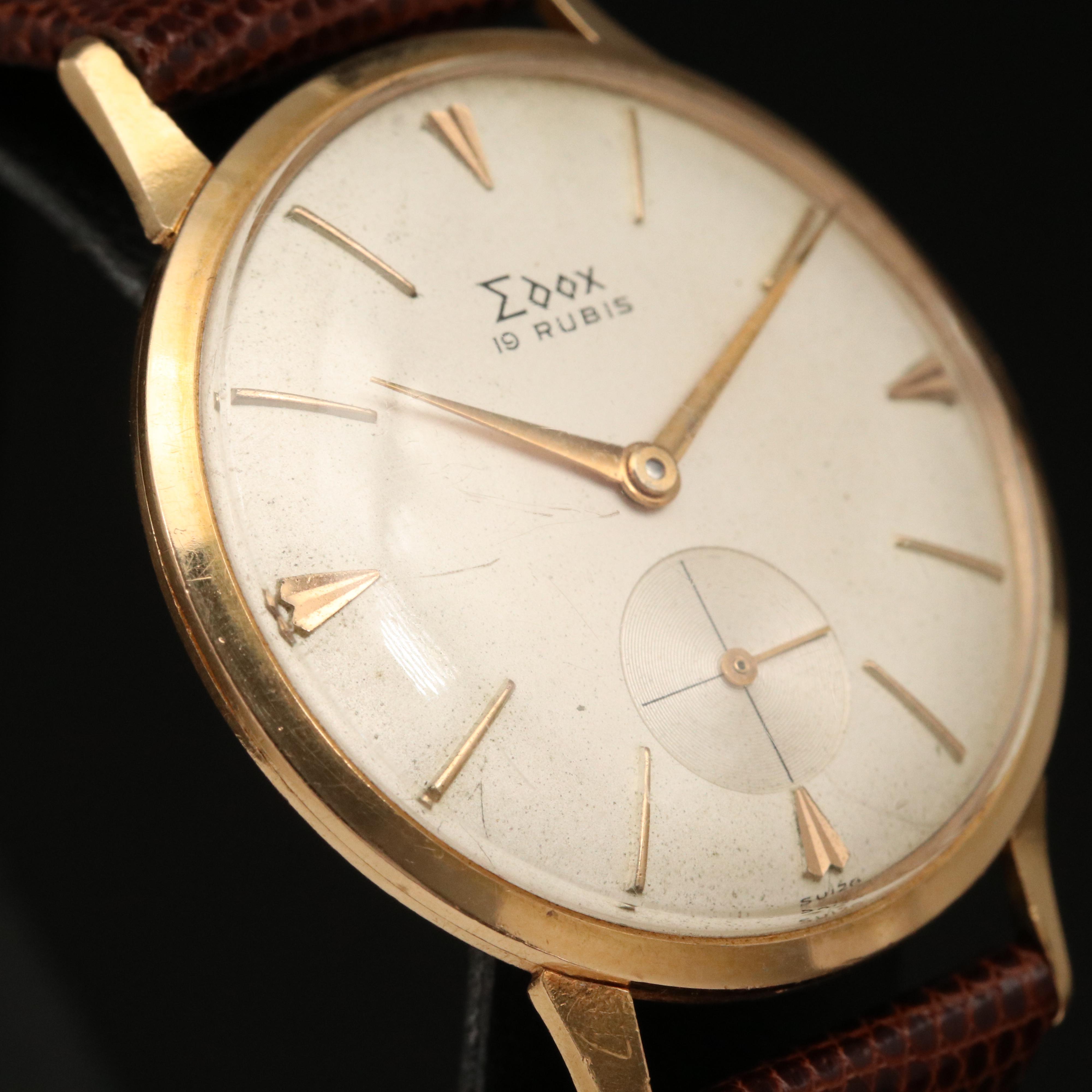 Vintage Edox 18K Yellow Gold Stem Wind Watch