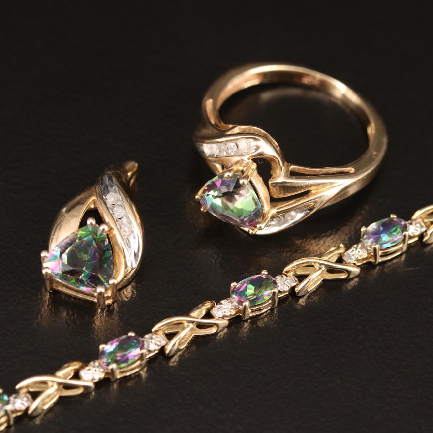 10K Mystic Topaz and Diamond Demi Parure