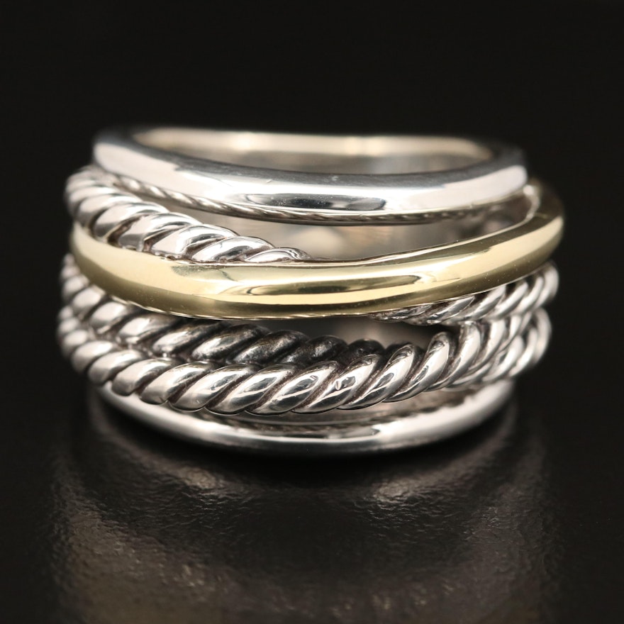 David Yurman Sterling Rope Crossover Ring with 14K Accent