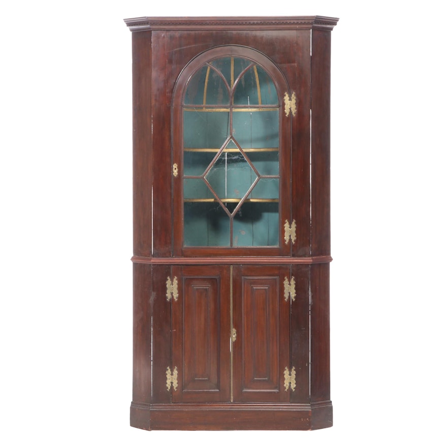 George III Mahogany Corner Cabinet with Painted Interior, Circa 1800