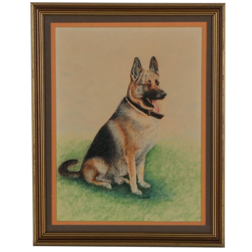 Watercolor Painting of German Shepherd, Mid-Late 20th Century