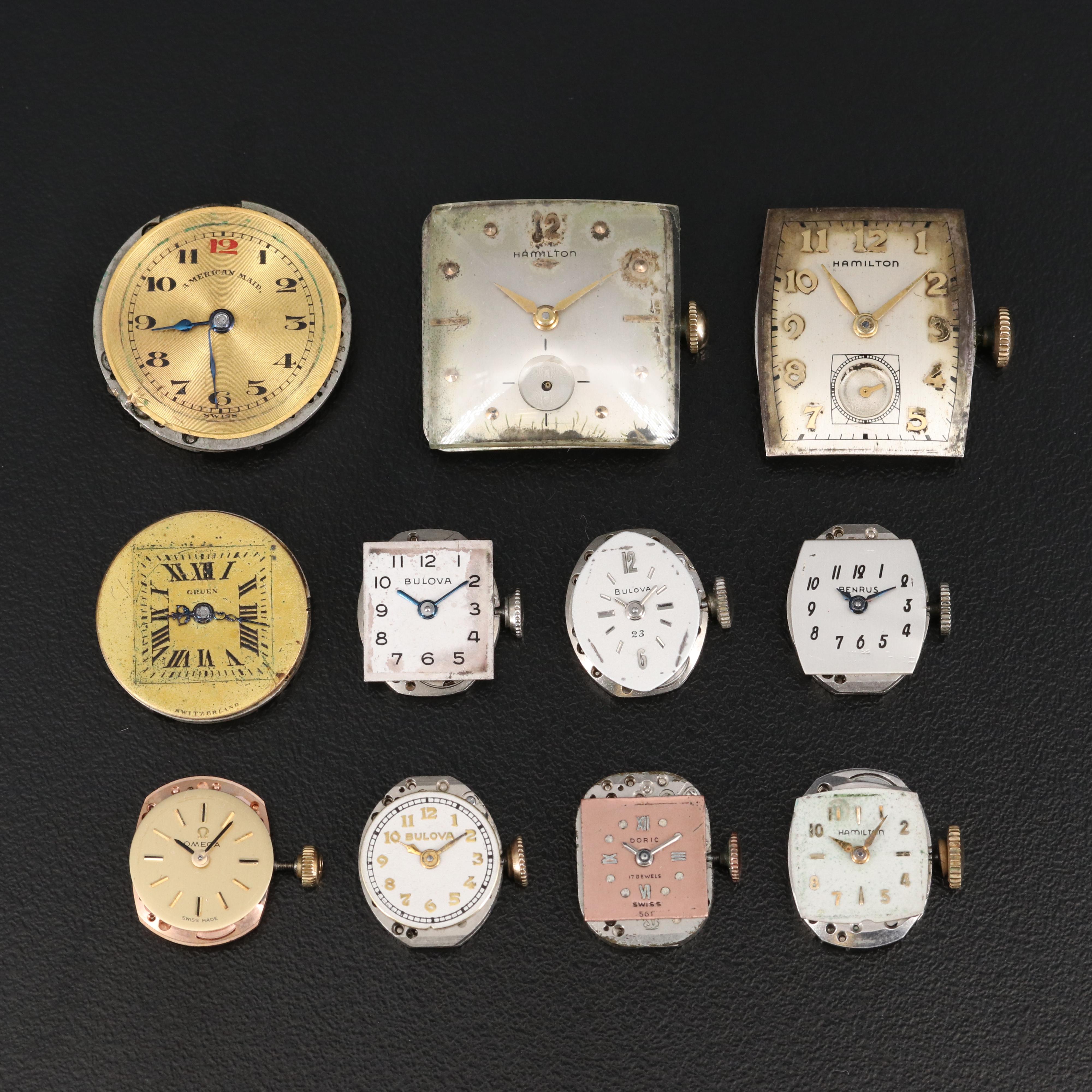 Stem Wind Watch Movements Including Omega, Bulova and Hamilton