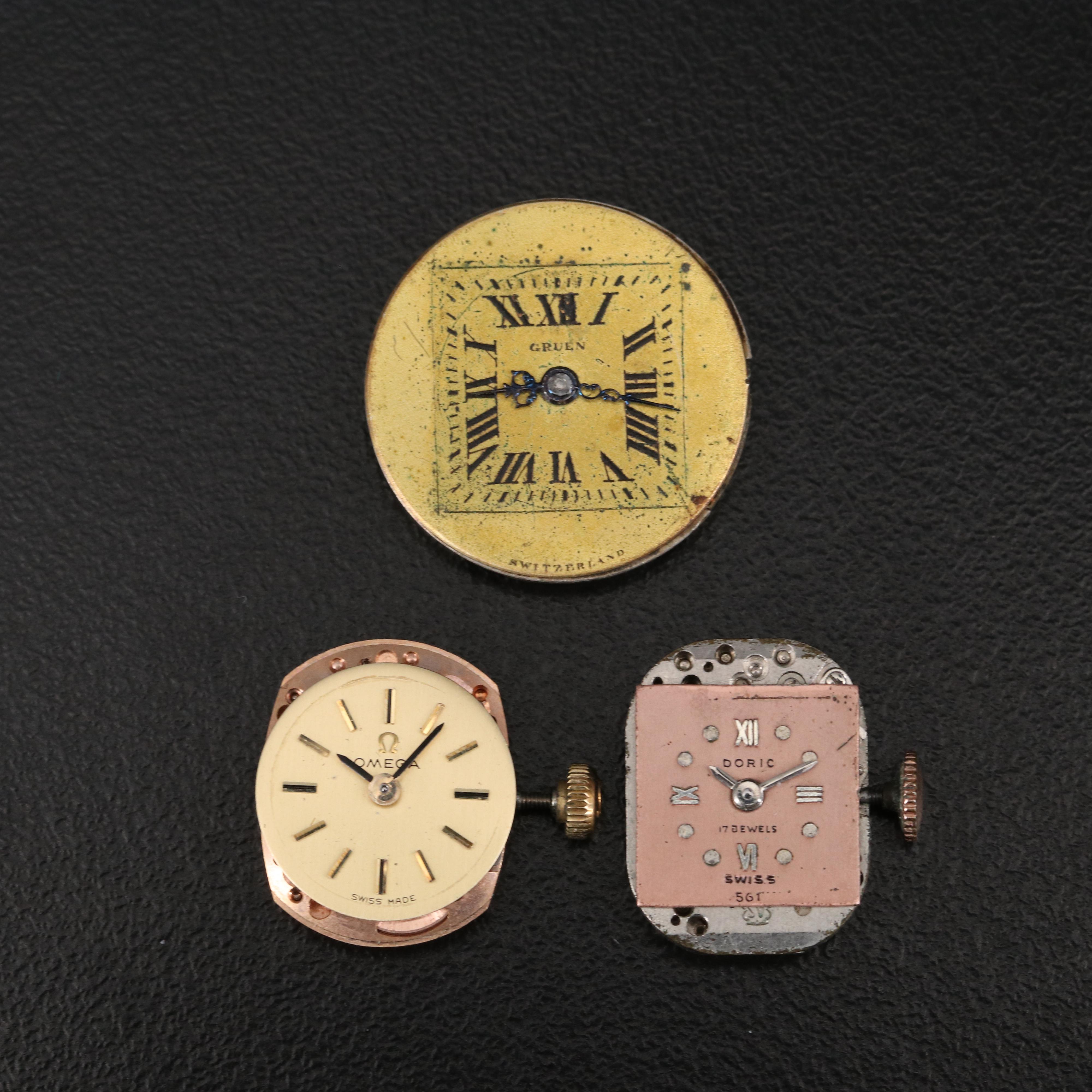 Stem Wind Watch Movements Including Omega, Bulova and Hamilton