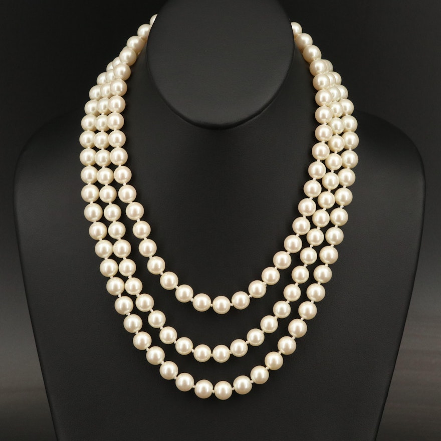 Franklin Mint "Jackie's Pearls" Triple Strand Replica Necklace