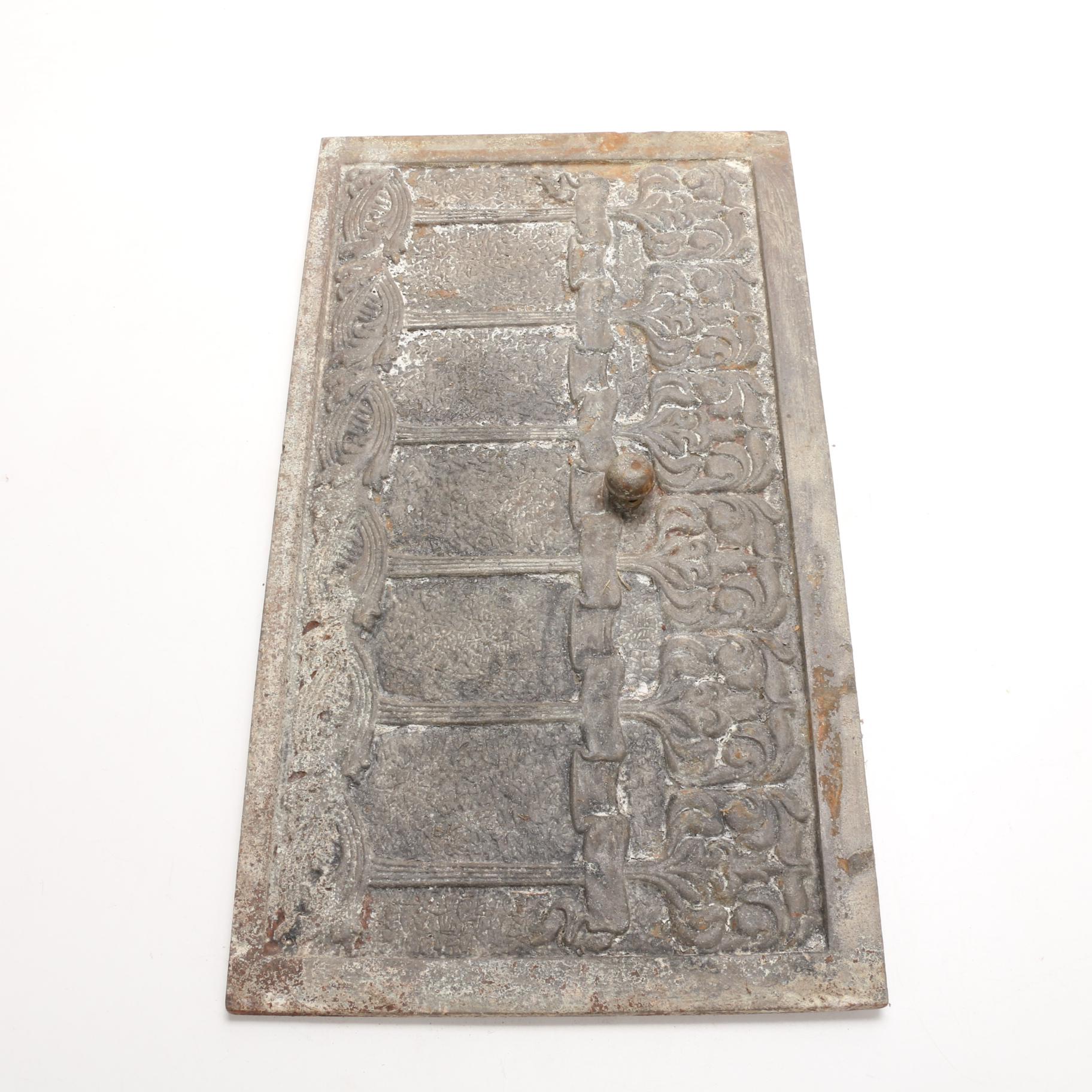 Art Nouveau Cast Iron Fireplace Cover with Relief Design, Antique