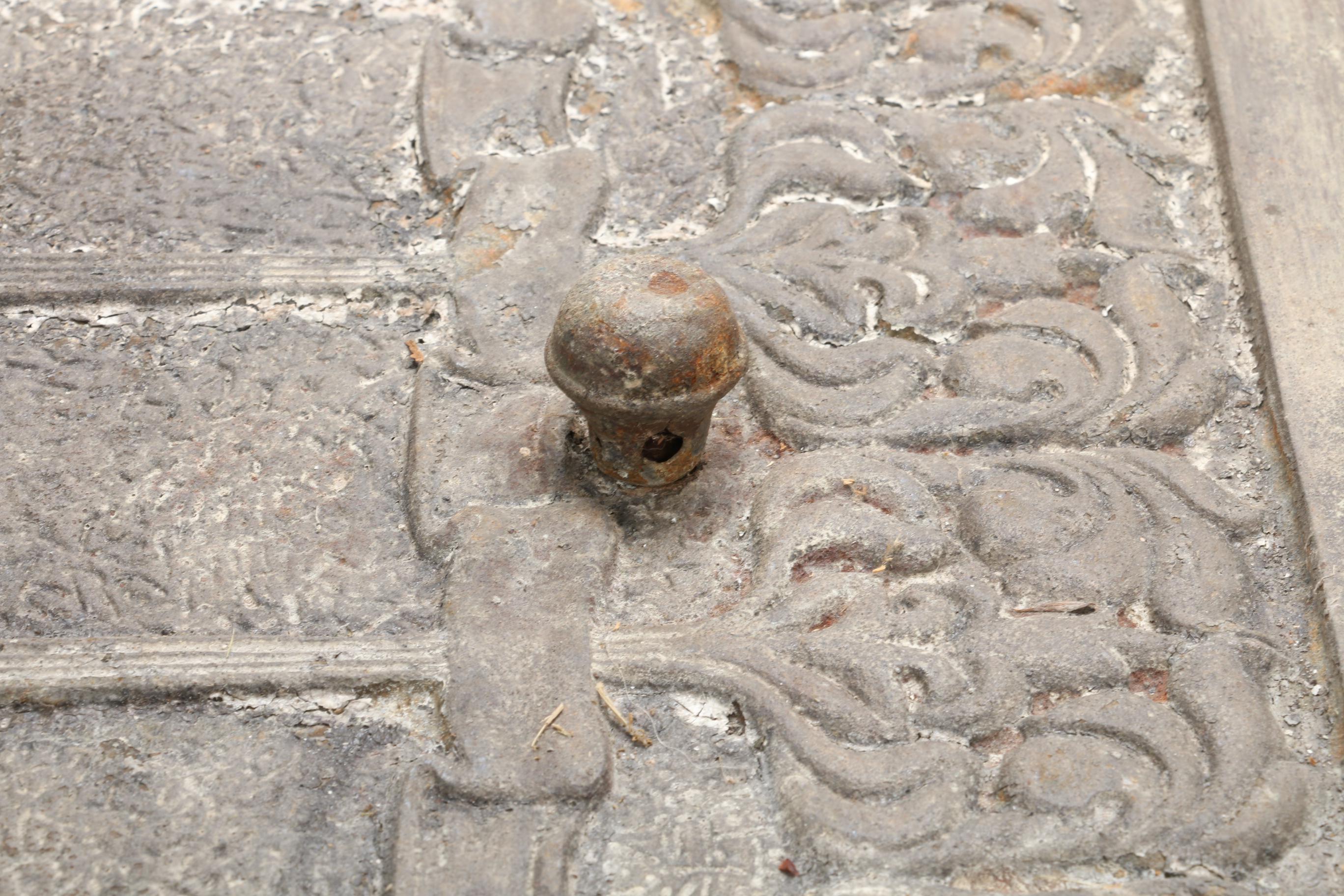 Art Nouveau Cast Iron Fireplace Cover with Relief Design, Antique