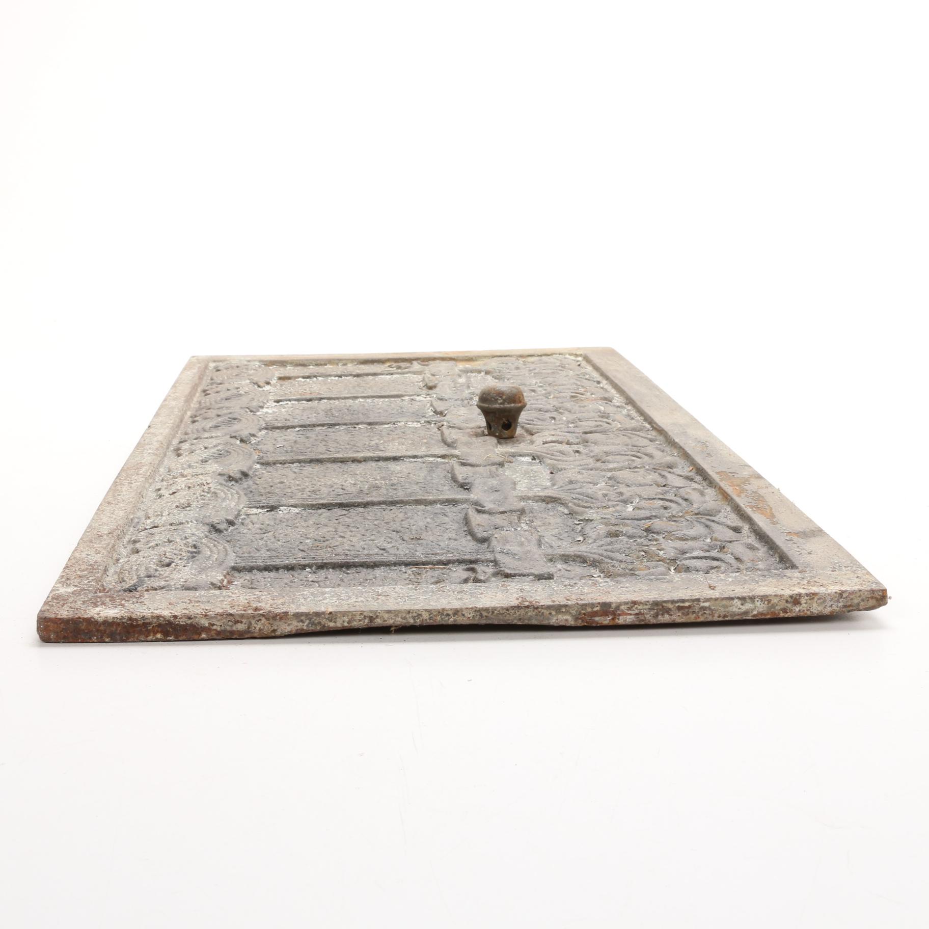 Art Nouveau Cast Iron Fireplace Cover with Relief Design, Antique