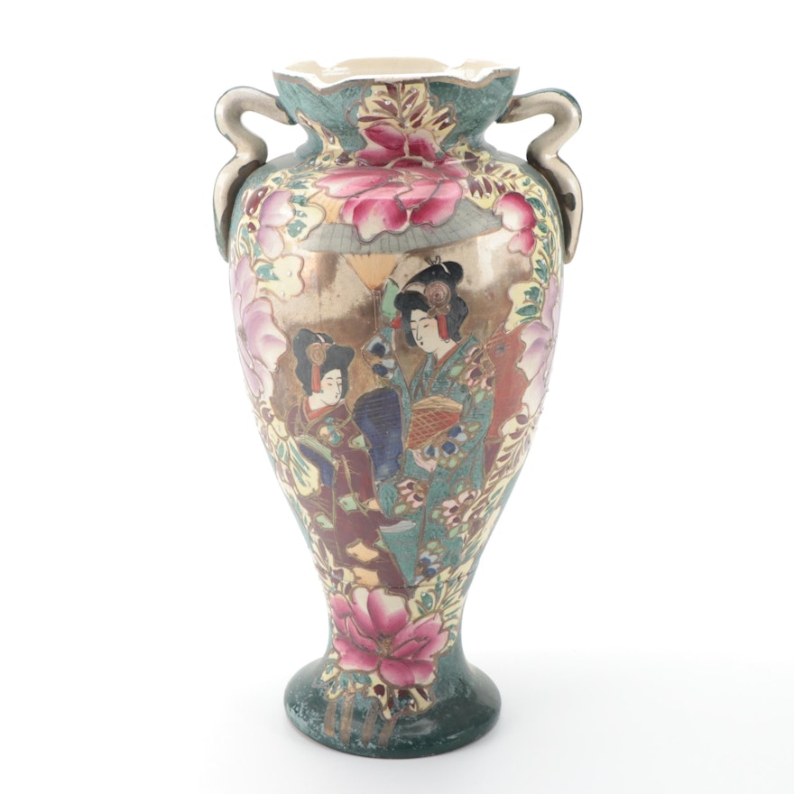 Japanese Ceramic  Moriage Accented Amphora Vase