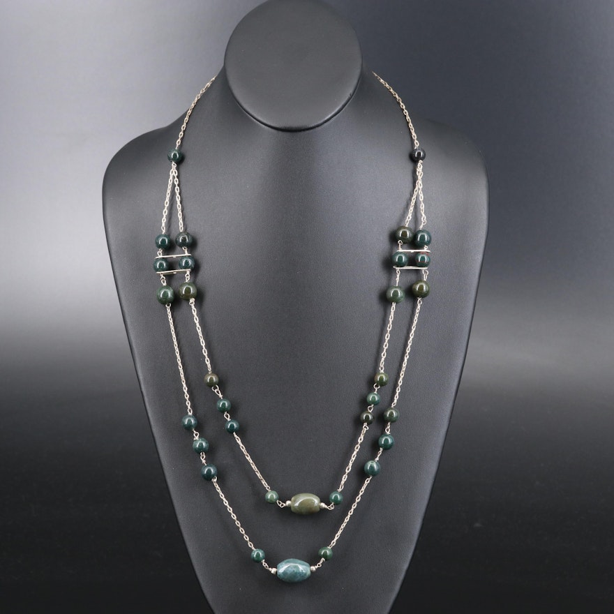 Bloodstone, Agate and Jasper Double Strand Necklace