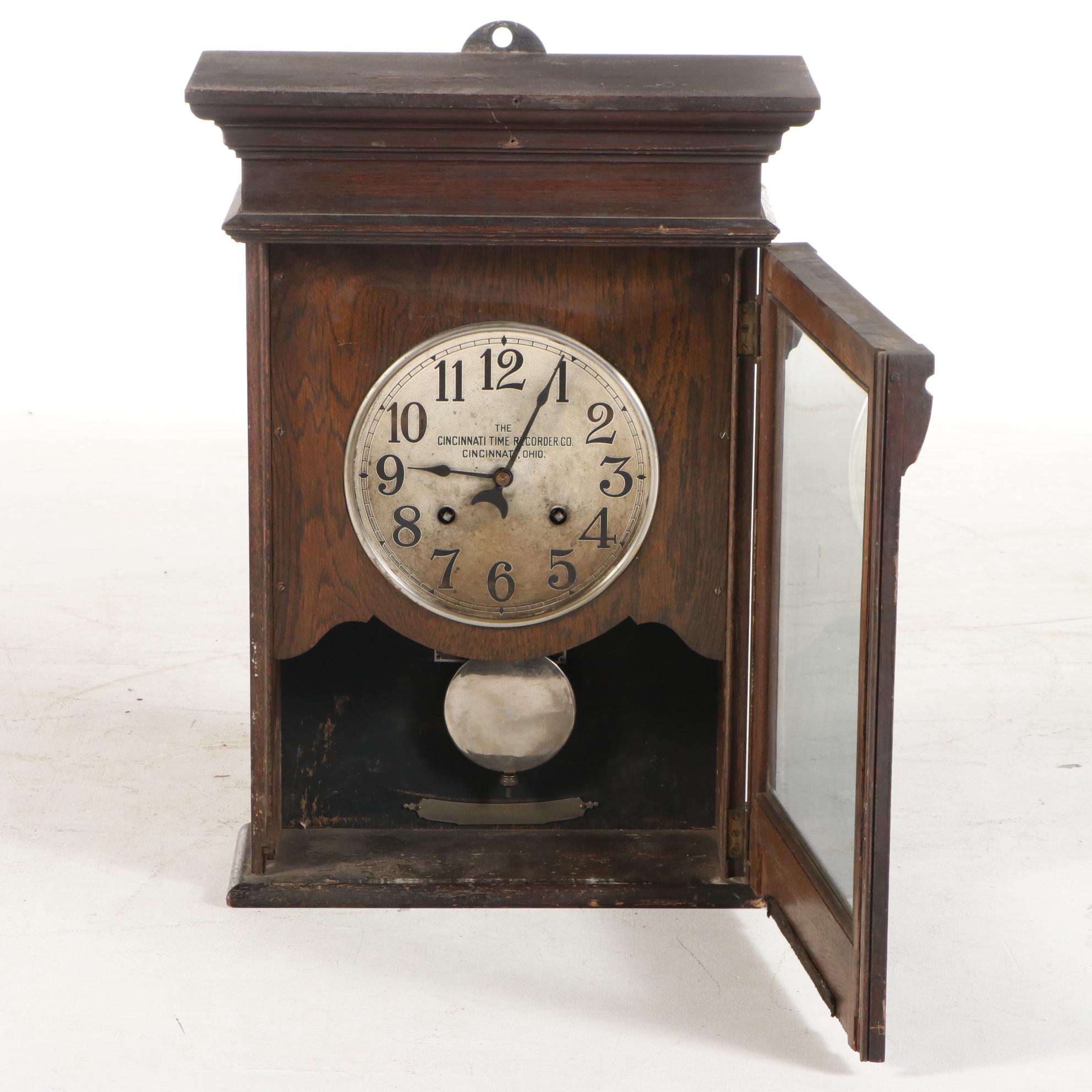 The Cincinnati Time Recorder Co. Oak Case Pendulum Clock, Early 20th Century